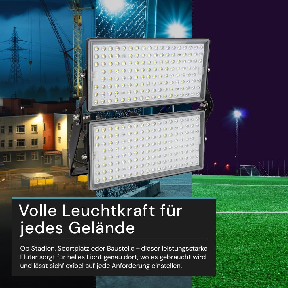 LUXULA LED Strahler Außen 500W 4000K Neutralweiß - 67.500lm extrem hell - IP65 Aussenbeleuchtung Wand Baustrahler Flutlicht für Baustelle, Sportplatz, Industrie, Gewerbe