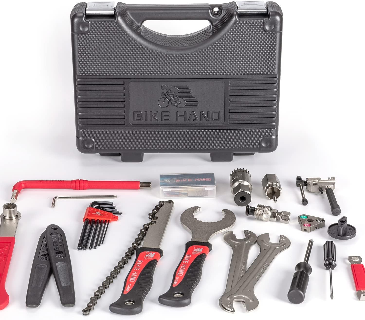 CXWXC Fahrrad Reparaturset, Tragbarer Fahrrad Werkzeugkoffer Fahrrad Werkzeug Set für Fahrrad Reifen Kette Montage Reparaturen Bike Tool Set mit Tragekoffer (Rot) (32 Teilig)