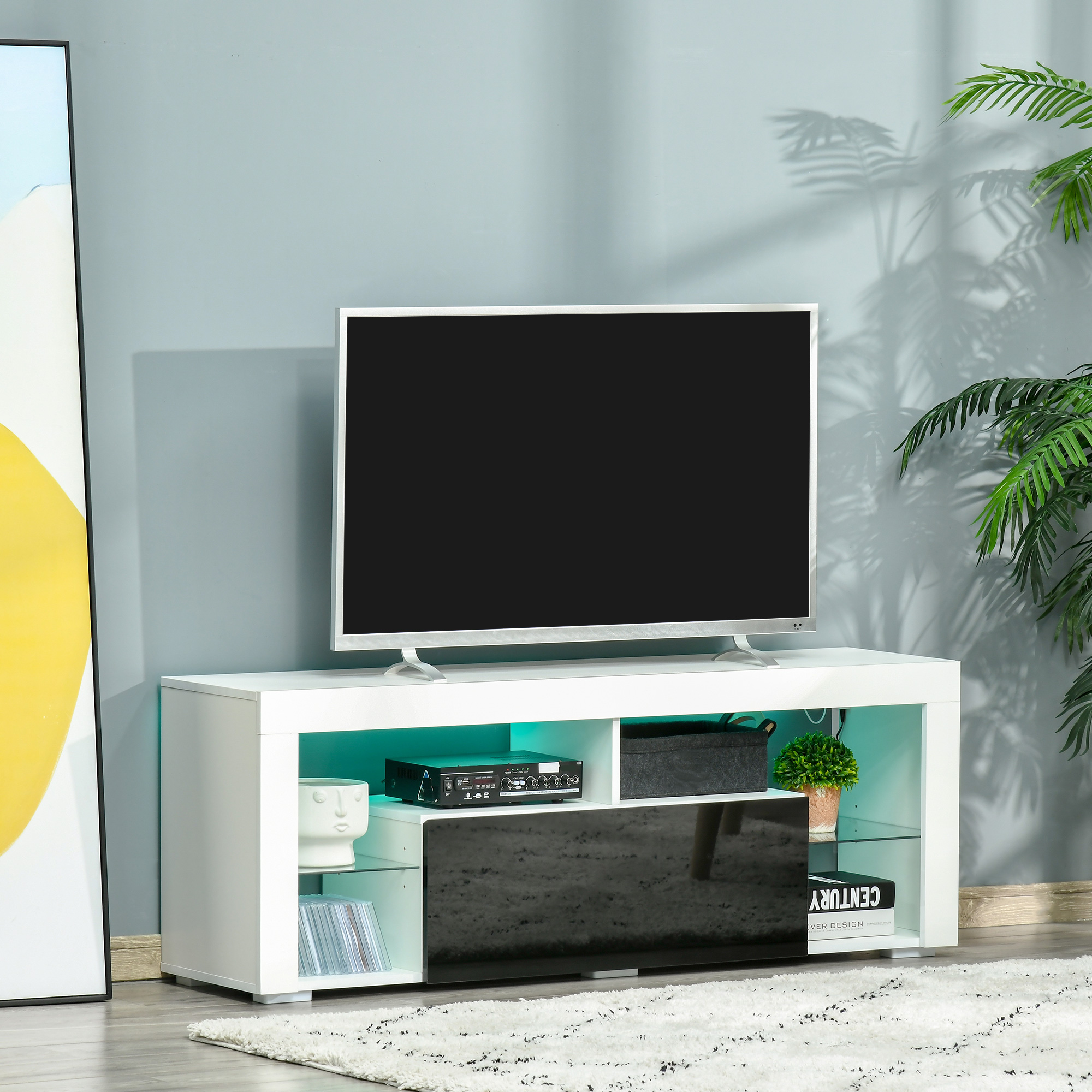 HOMCOM TV-Ständer mit 20 Farben LED-Lichtern und Fernbedienung für TV bis 55", 140x35x52 cm, Weiß