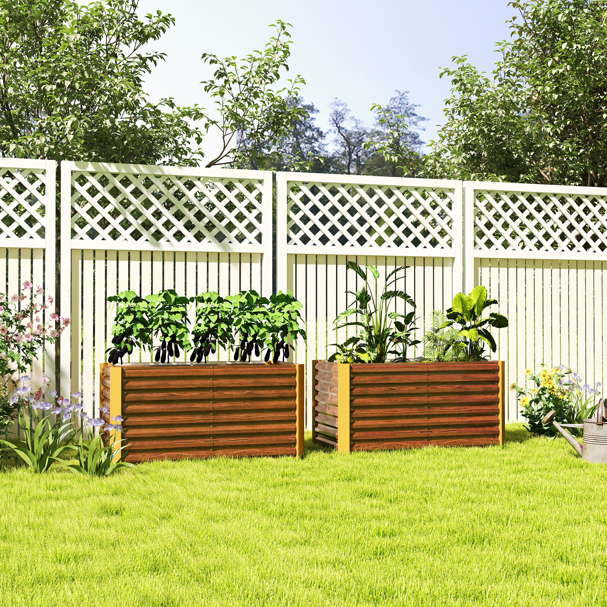 Outsunny Hochbeet 2er-Set, Pflanzkasten, extra tief, Metall, 120 x 60 x 60 cm Braun