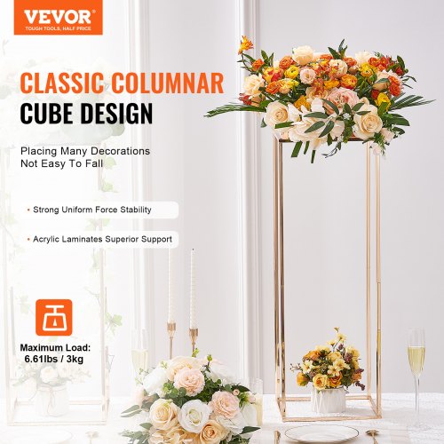 VEVOR 10er-Set Blumenhocker Eckig 28x28x80cm Blumenständer Eisen Beistelltisch Modern Blumensäule Gold-Galvanisierung Pflanzenhocker Pflanzenständer Metallständer für Dekoration von Bars Hotels Cafés