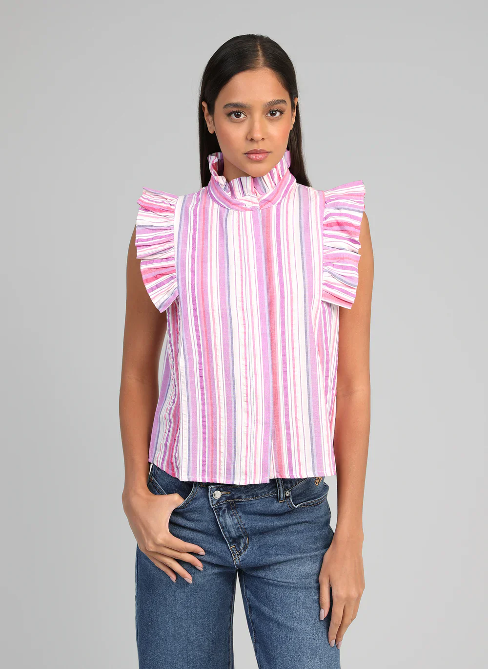 S��lise Striped Cotton Frill Shirt �� An'ge