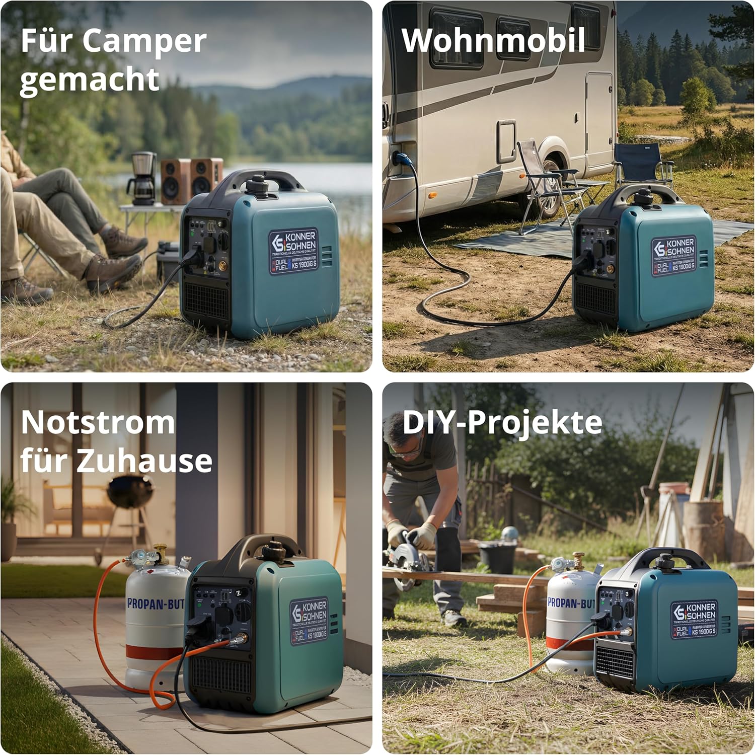 Könner  und  Söhnen Inverter Stromerzeuger KS 1900iG S, 2000W Dual Fuel Generator (LPG/Benzin), Notstromaggregat Leise, 17kg Ultraleicht, Reine Sinuswelle, Eco-Mode, USB, Euro-5