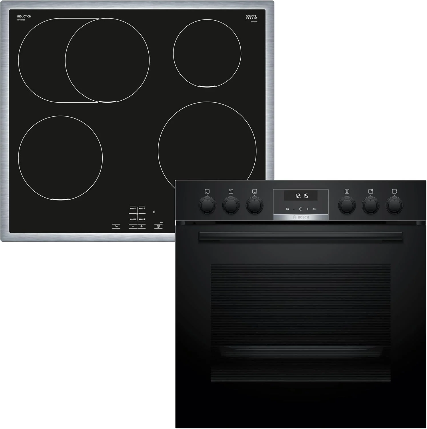 Bosch Kochfeld, 60 x 60 cm, Schwarz, HND615LS62 Einbauherd-Set, Bestehend aus HEG517BB4 Herd, 3D Heißluft, Hydrolyse