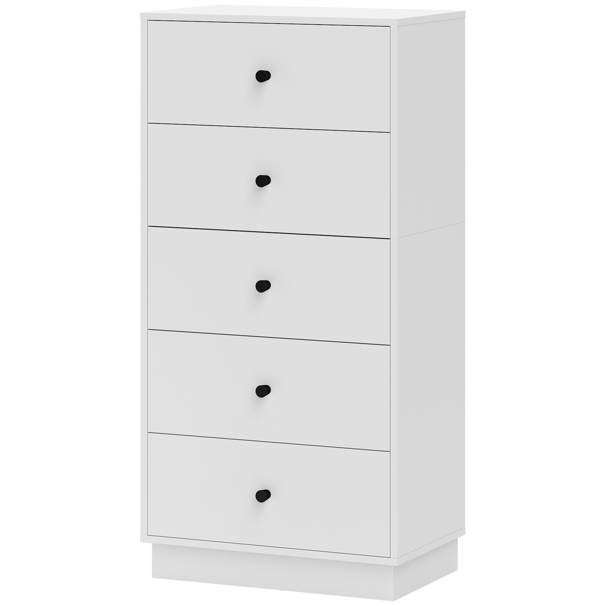HOMCOM Kommode mit 5 Schubladen für das moderne und platzsparende Schlafzimmer, 47x29x95 cm, Weiß