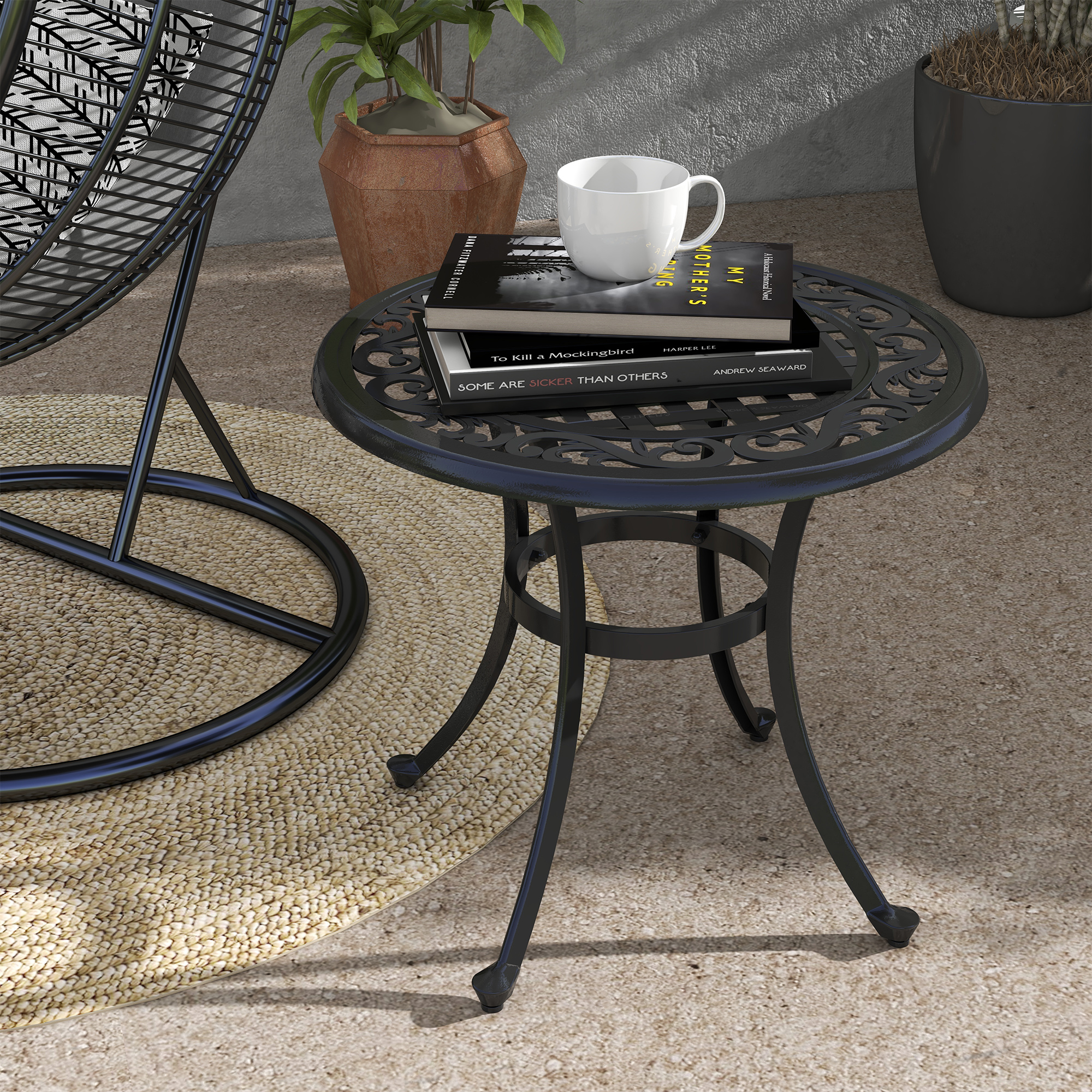 Outsunny Gartentisch Loungetisch Balkontisch, Vintage-Design, 60 x 60 x 53 cm, Schwarz