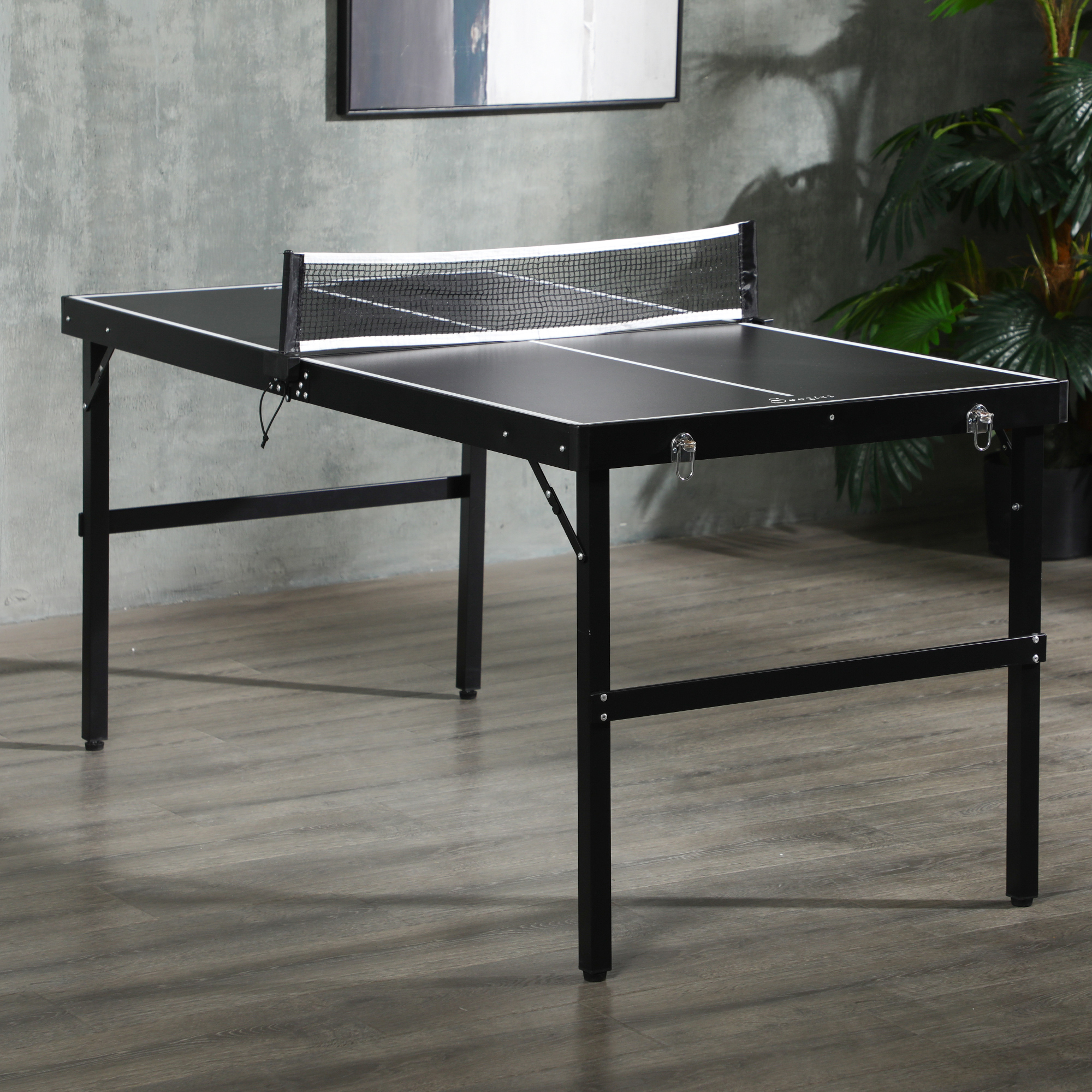SPORTNOW Tischtennisset, faltbar, Schloss und Griff, Aluminiumrahmen, 152x76x72 cm, Schwarz