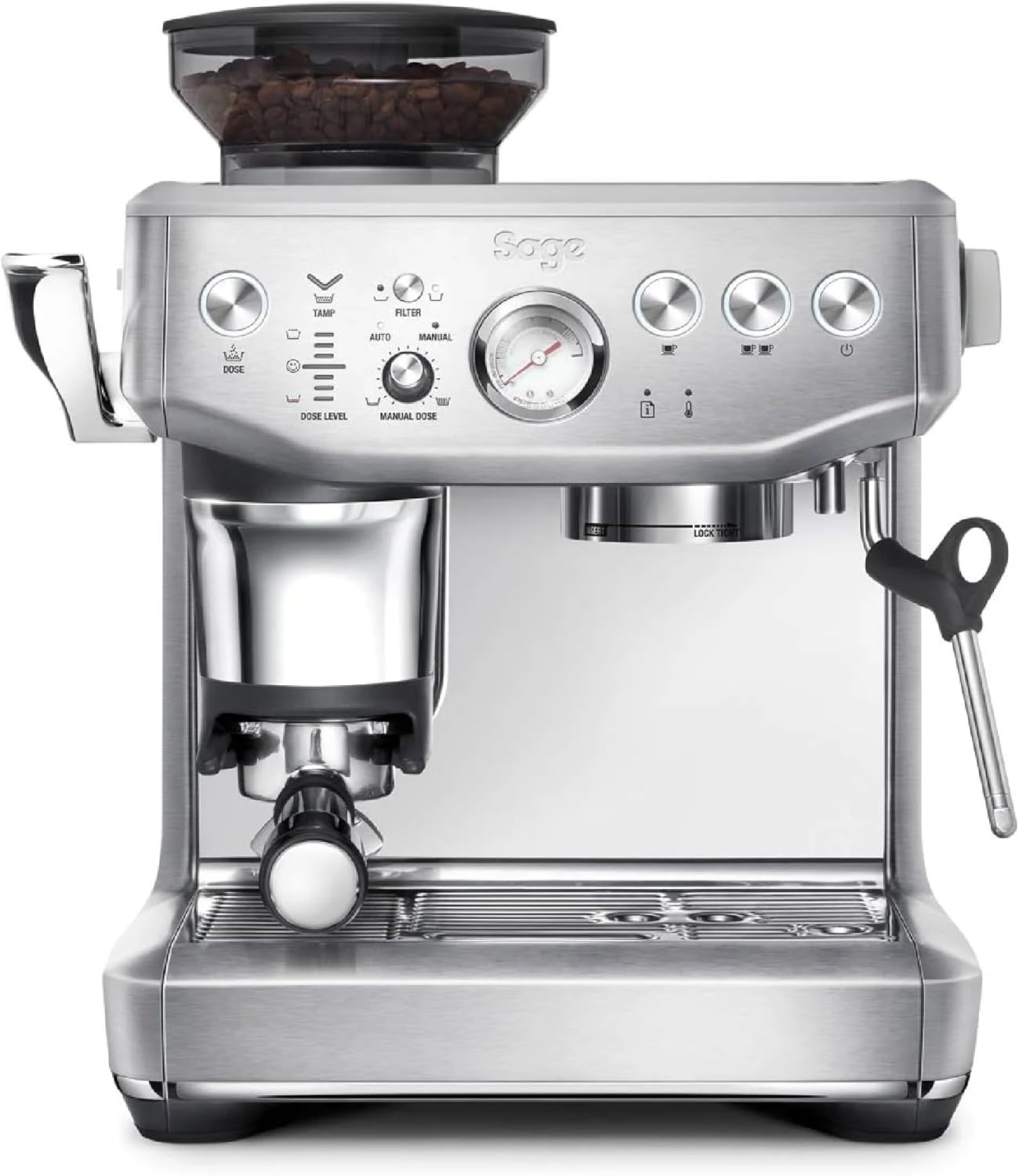Sage - The Barista Express Impress - Macchina Caffè in Grani con Macinacaffè Integrato, Dosaggio e Pressatura Automatica (10 kg), Lancia Vapore Manuale per Latte Art - Acciaio Inox Spazzolato