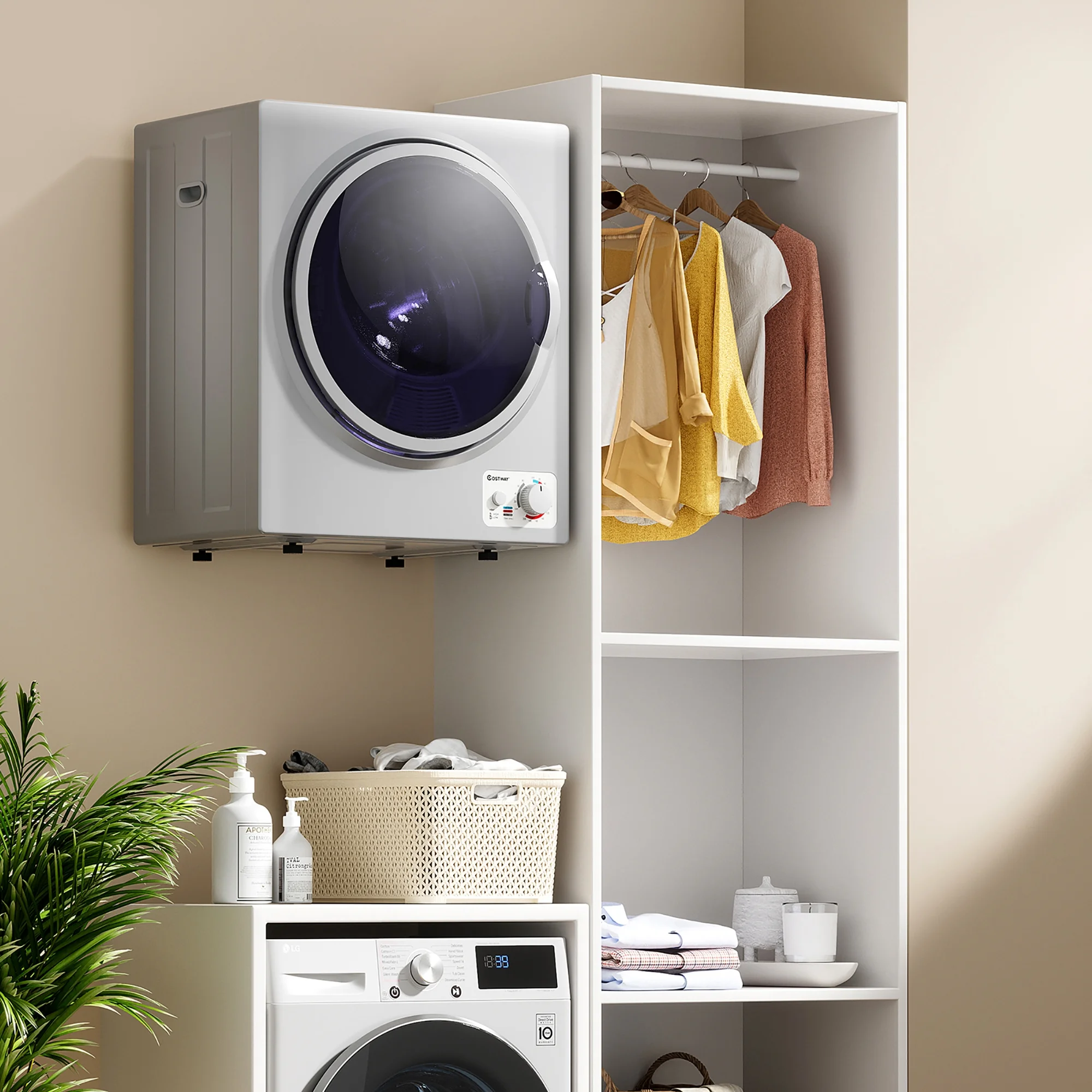 Costway Electric Tumble Compact Laundry Dryer Stainless Steel Wall Mounted 1.5 cu .ft.