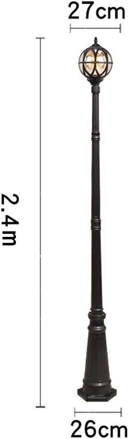 Retro Pfostenlampe Außen Rund Straßenleuchte Wasserdichte IP65 H240CM Mastlampe Outdoor Schwarz Aluminium Und Glas Robust Gartenlampe Rasen Villa Landschaft Standleuchte
