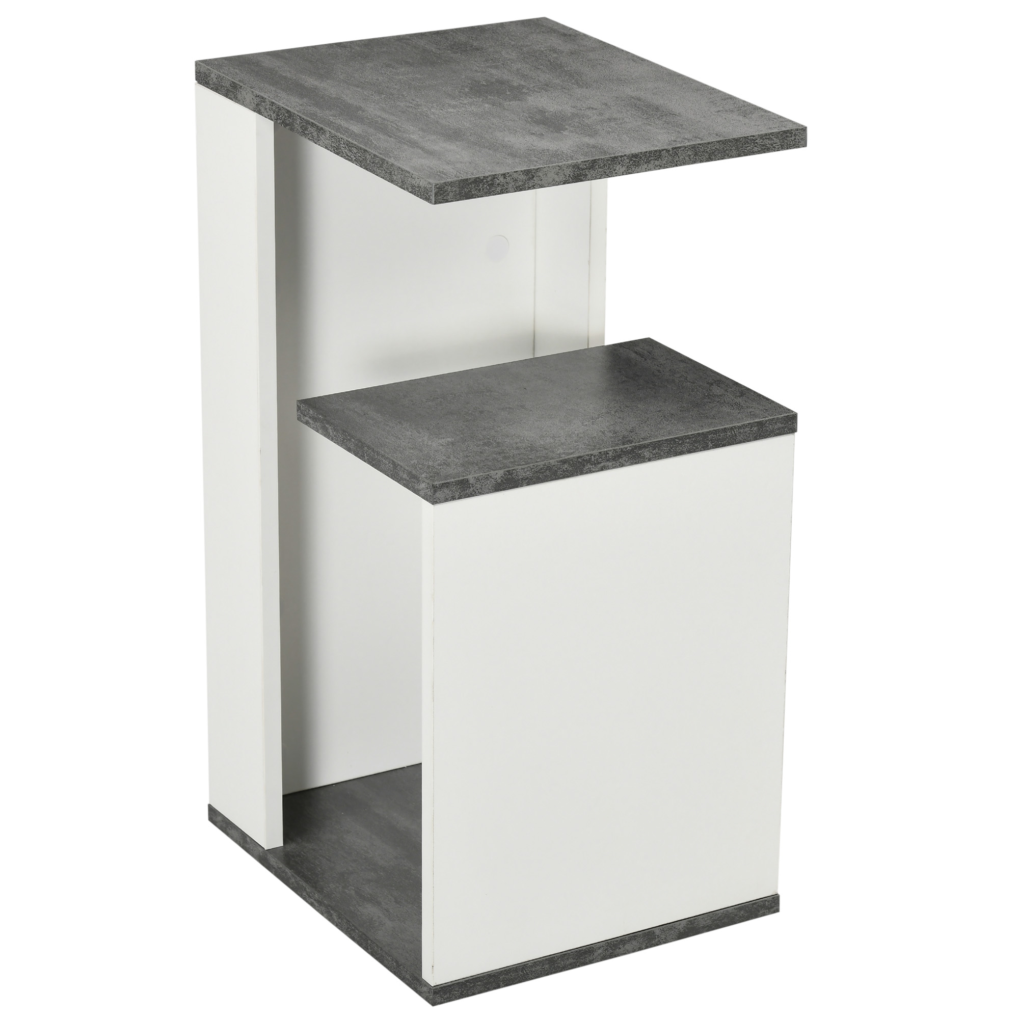 HOMCOM Nachttisch mit offenem Regal aus Spanplatte, unregelmäßiges Design, 35x29,5x60 cm, Grau und Weiß