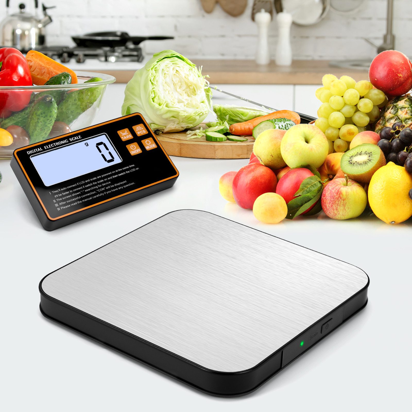 Küchenwaage Digital 1g/15kg, mit geteiltem Messbereich & separatem LCD-Display