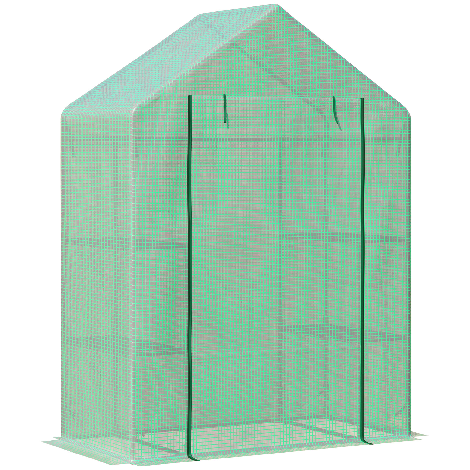 Outsunny Foliengewächshaus Gewächshaus mit 6 Regalebenen begehbares Gartenhäuschen Treibhaus Tomatenhaus Pflanzenhaus mit aufrollbarem Eingang Frühbeet Grün 141 x 72 x 191 cm