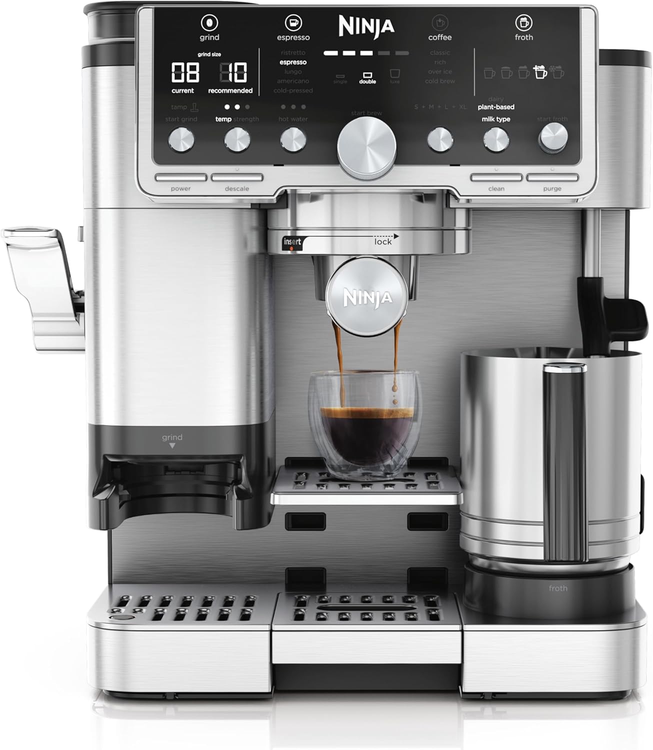 Ninja Luxe Premier 3-in-1 Espresso Cold Brew & Filter Coffee Maker 4 Automatic Foam Settings Grey Metal