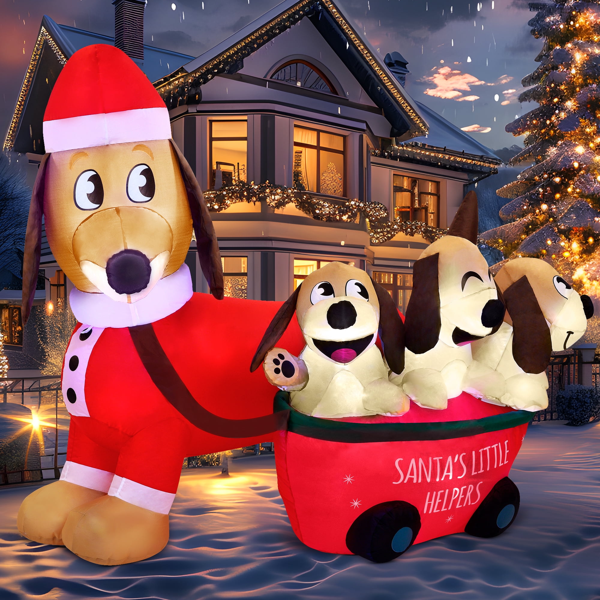 Joiedomi Syncfun 5 FT Christmas Inflatable Dachshund Dog with LEDs, Outdoor Holiday Yard Decoration