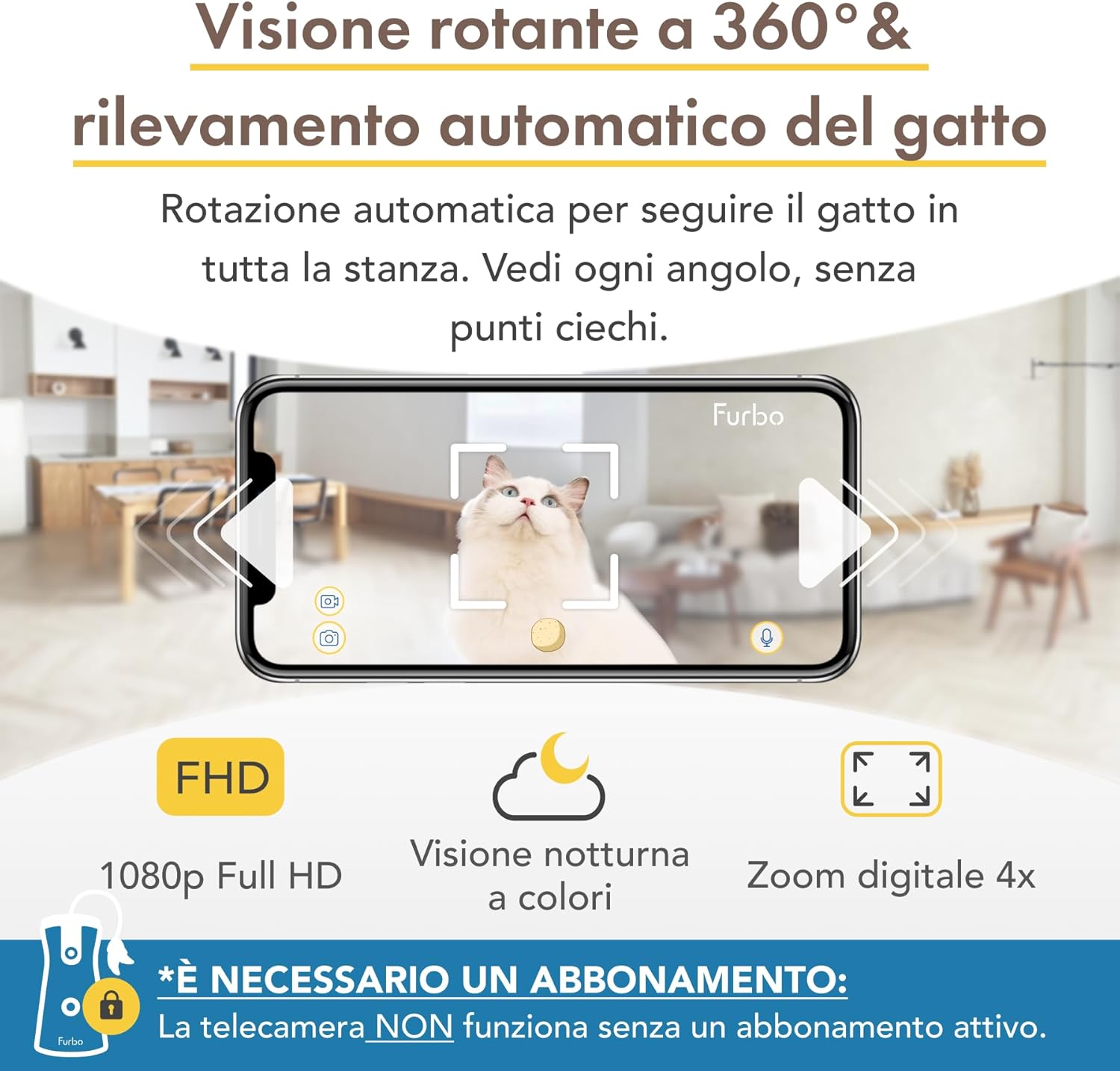 Furbo Videocamera 360° per Cani con Pacchetto Sicurezza Casa