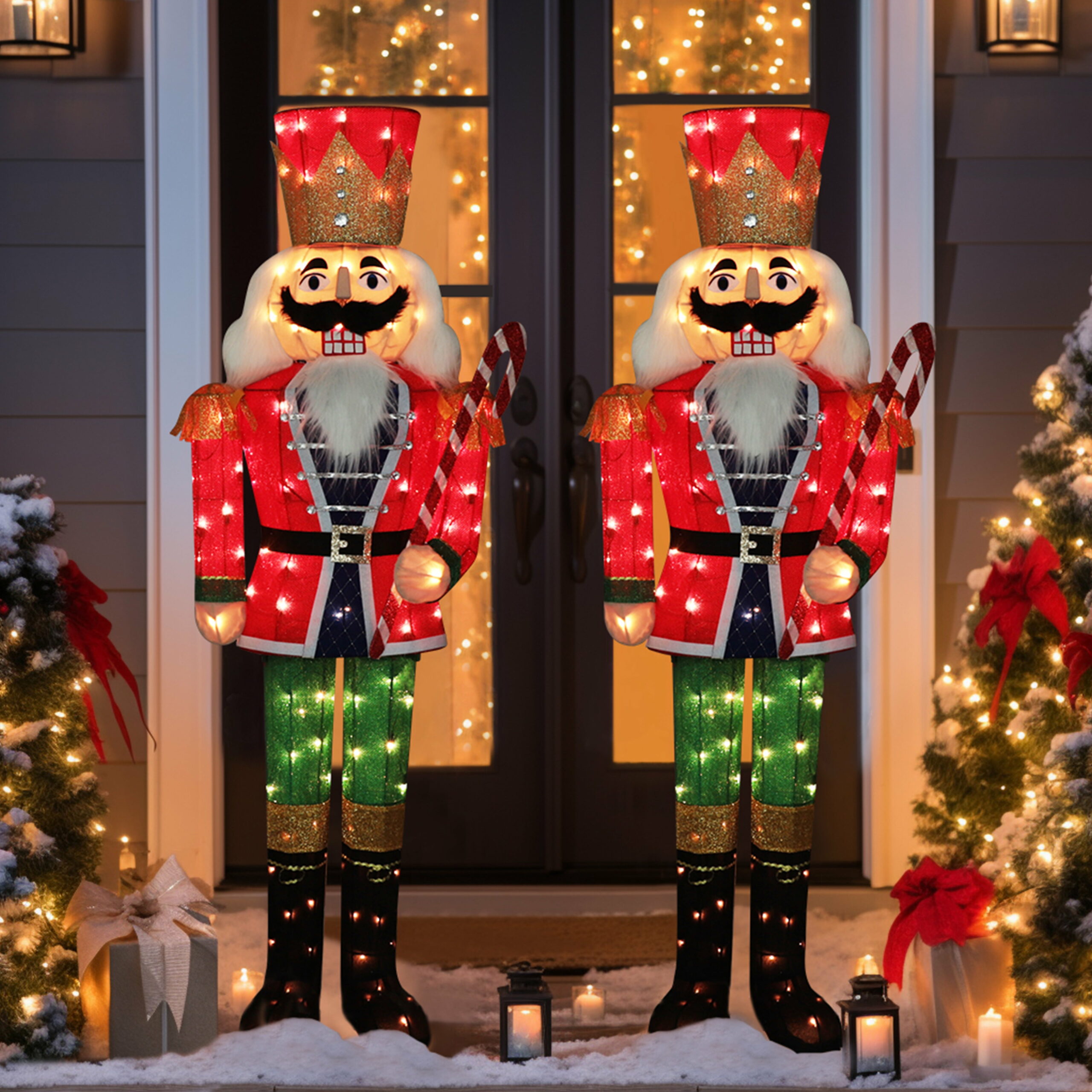 VEIKOUS 5ft Lighted Nutcracker Soldier Decoration, Indoor/Outdoor Holiday Ornament with Ground Stake, Weather Resistant, Easy Assembly