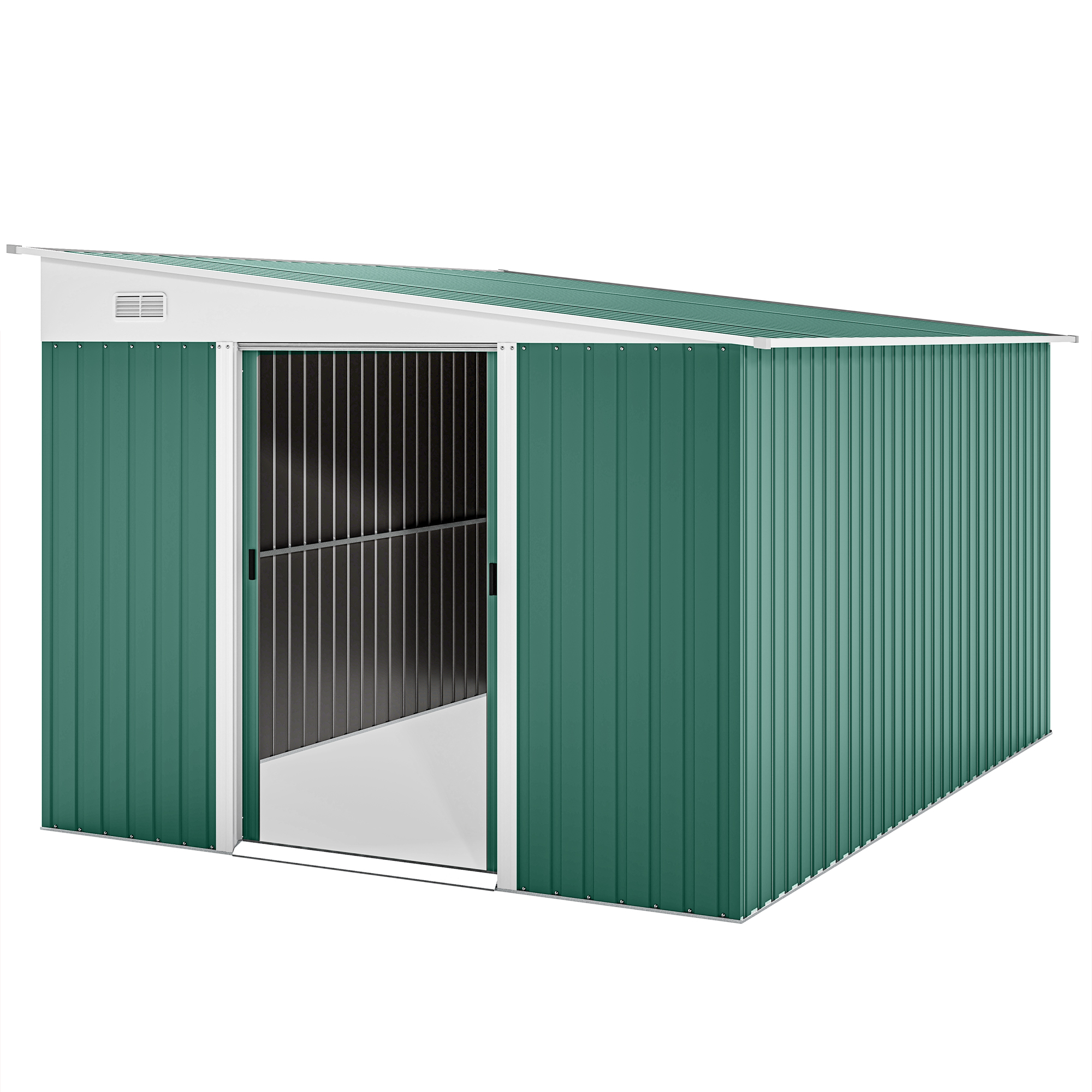 Metalen Tuinschuur Schuin Dak Afsluitbare Dubbele Deur 2,8 x 3,45 x 2,01m Groen