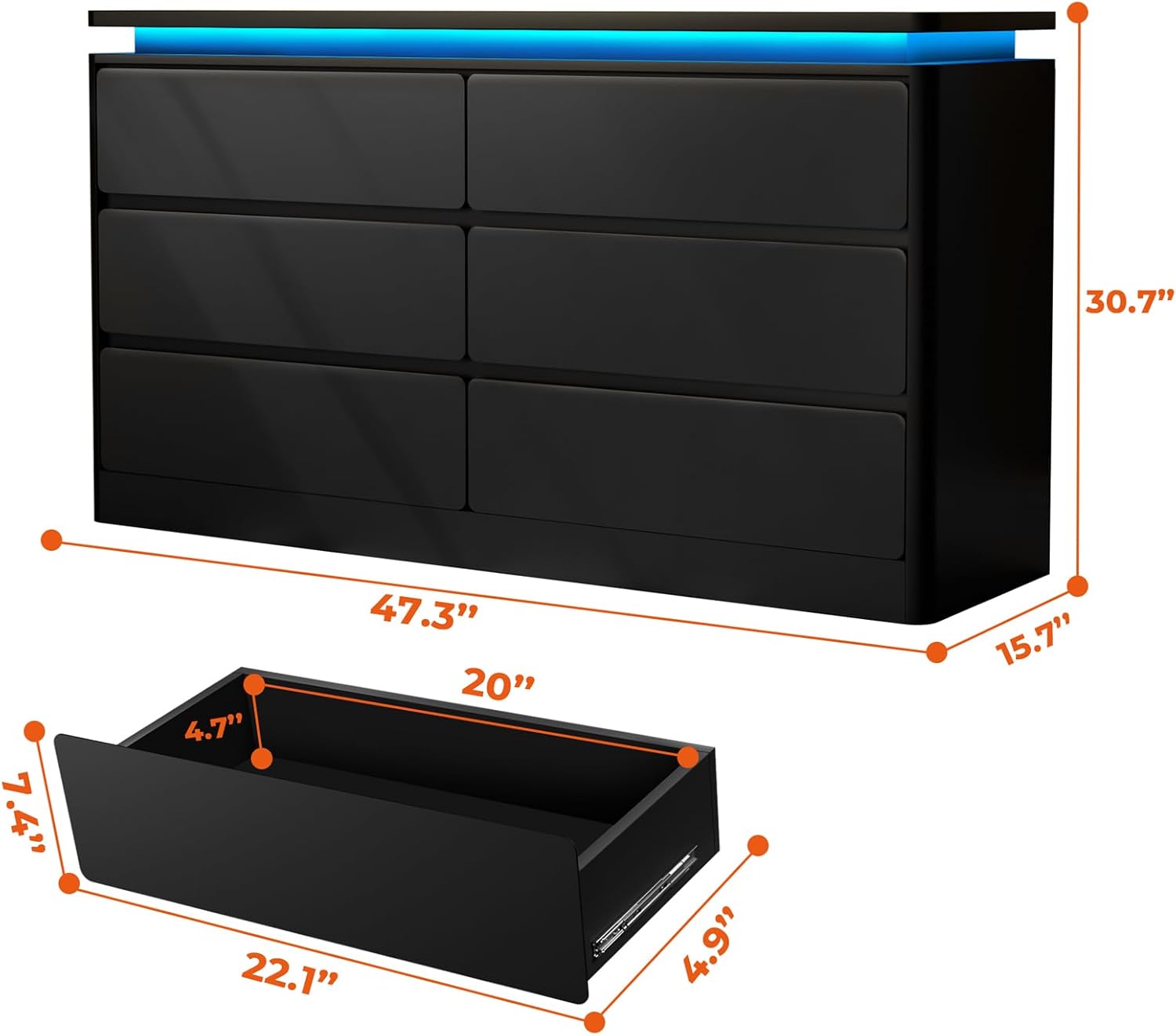 6 Drawer Dresser for Bedroom, 47.2