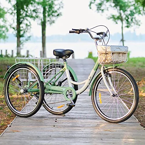 Viribus Adult Tricycle, 7 Speed Tricycle for Adults, 24" 3 Wheel Bikes for Adults with Baskets