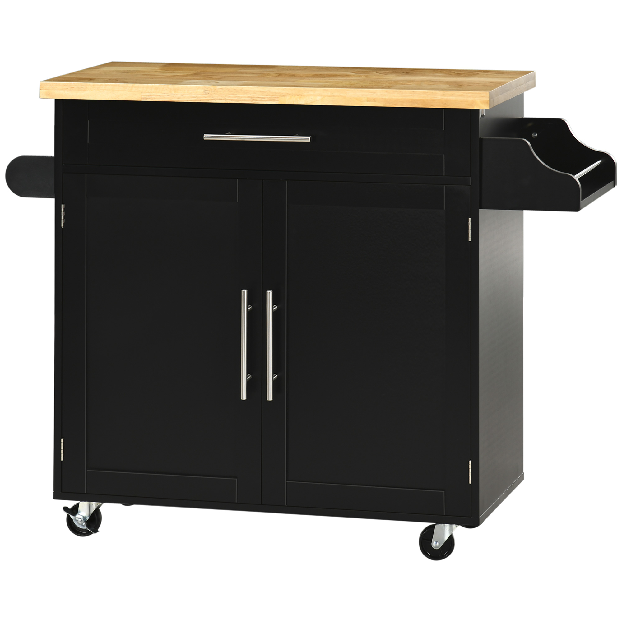 HOMCOM Küchenwagen Servierwagen Kücheninsel, 1 Gewürzregal, 1 Handtuchhalter, 109 cm x 40 cm x 89 cm, Schwarz