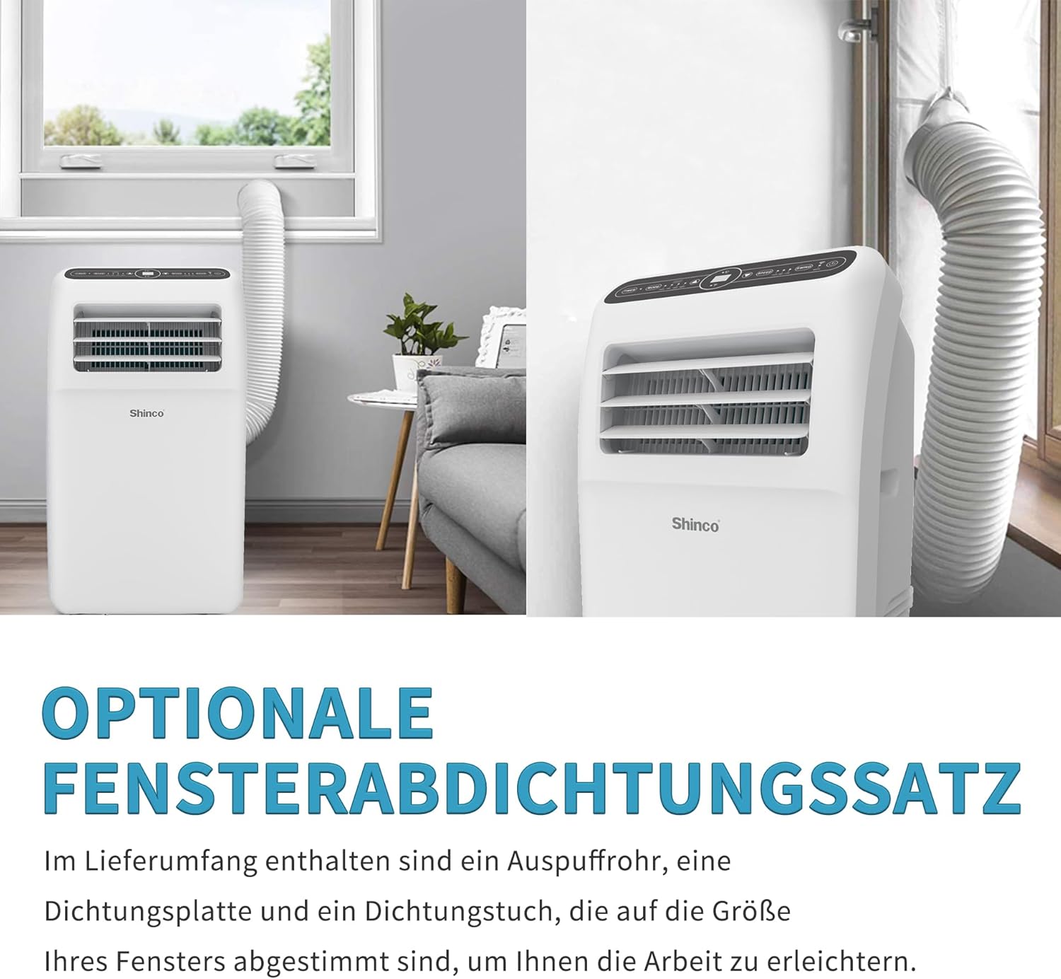 SHINCO Mobile Klimaanlage mit Abluftschlauch, 9000BTU, 2,6 kW, Kühlen&Ventilieren&Entfeuchten, Mobiles Klimagert mit Schlafmodus, Raumgre bis 22㎡, 24-Stunden-Timer