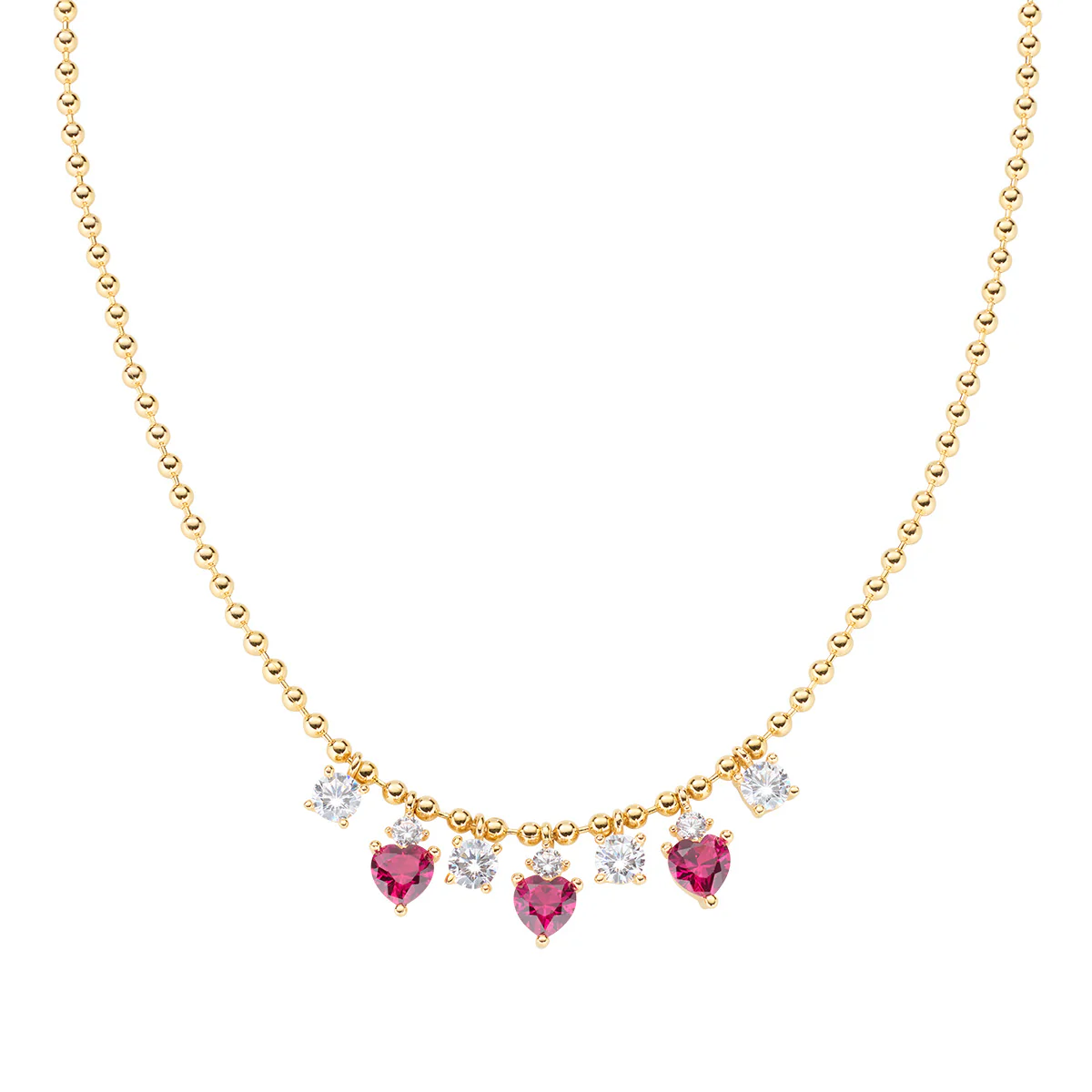 Collana Amen dorato giallo con zirconi pendenti bianchi e rossi