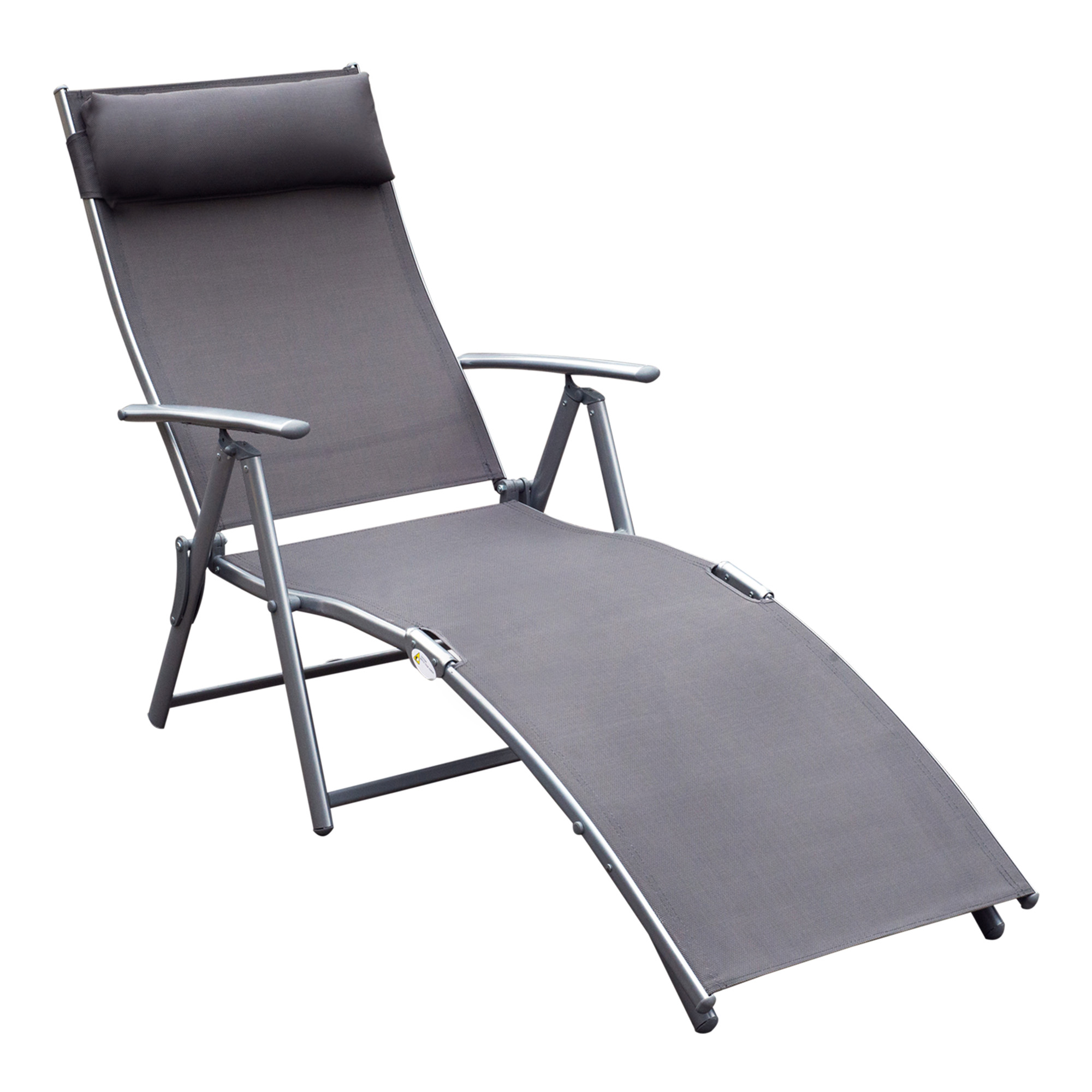 Outsunny Sonnenliege klappbar Strandliege mit Kissen Liegestuhl mit 7-Fach verstellbare Rückenlehne Gartenliege Relaxliege Gartenstuhl bis 165 kg belastbar, für Garten Urlaub Outdoor Strand Pool, Grau