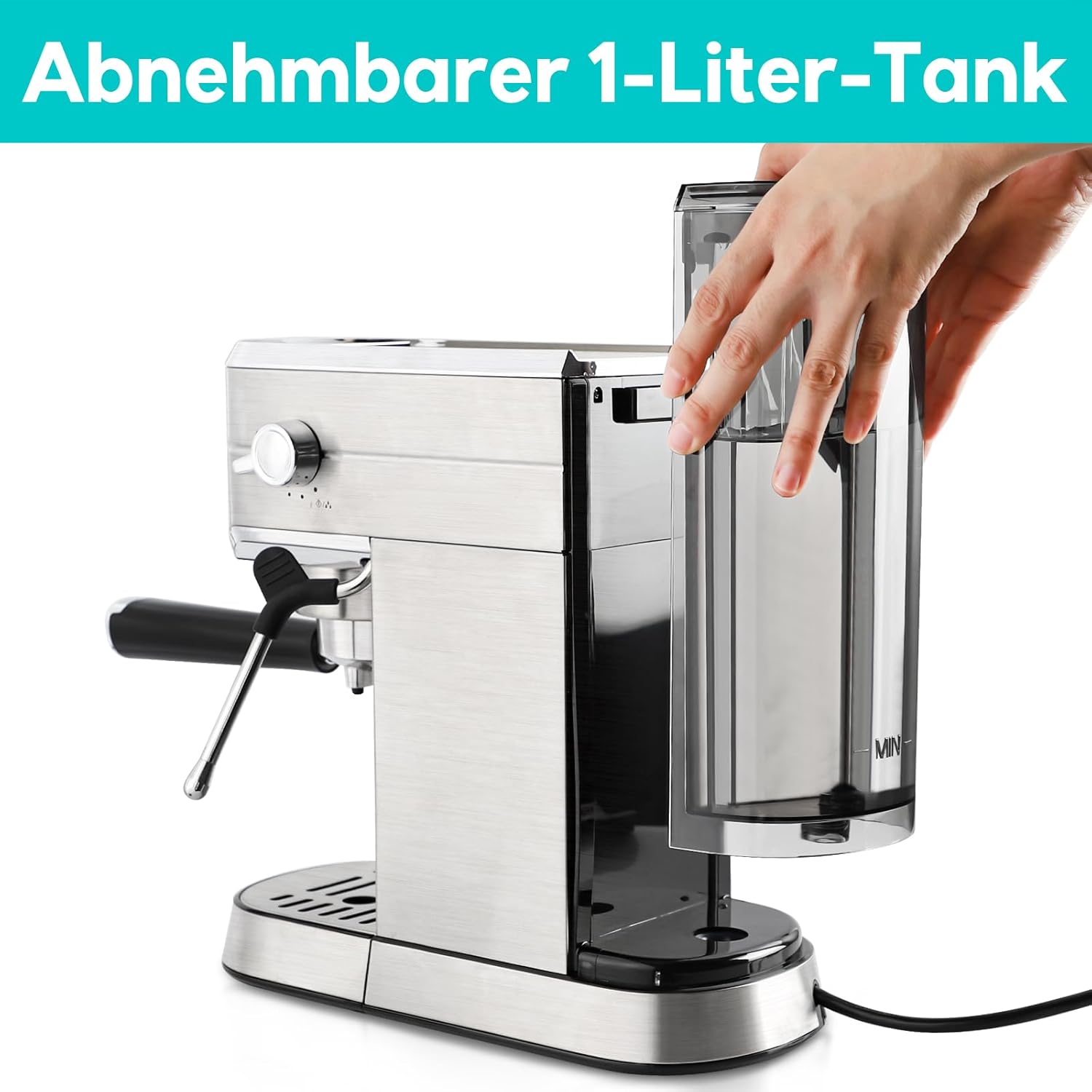 CASABREWS Espresso Siebträgermaschine 20 Bar, Edelstahl-Espressomaschine mit professionellem Milchaufschäumer, Klein Kaffeemaschine Espresso für Cappuccino, Latte & Macchiato, 1L Wassertank, Schwarz