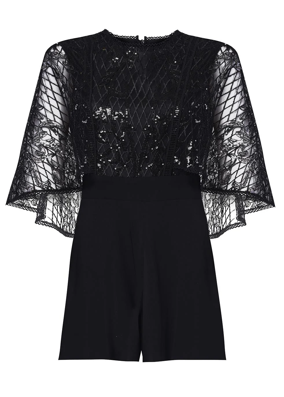 Addison Black Embroidered Cape Playsuit