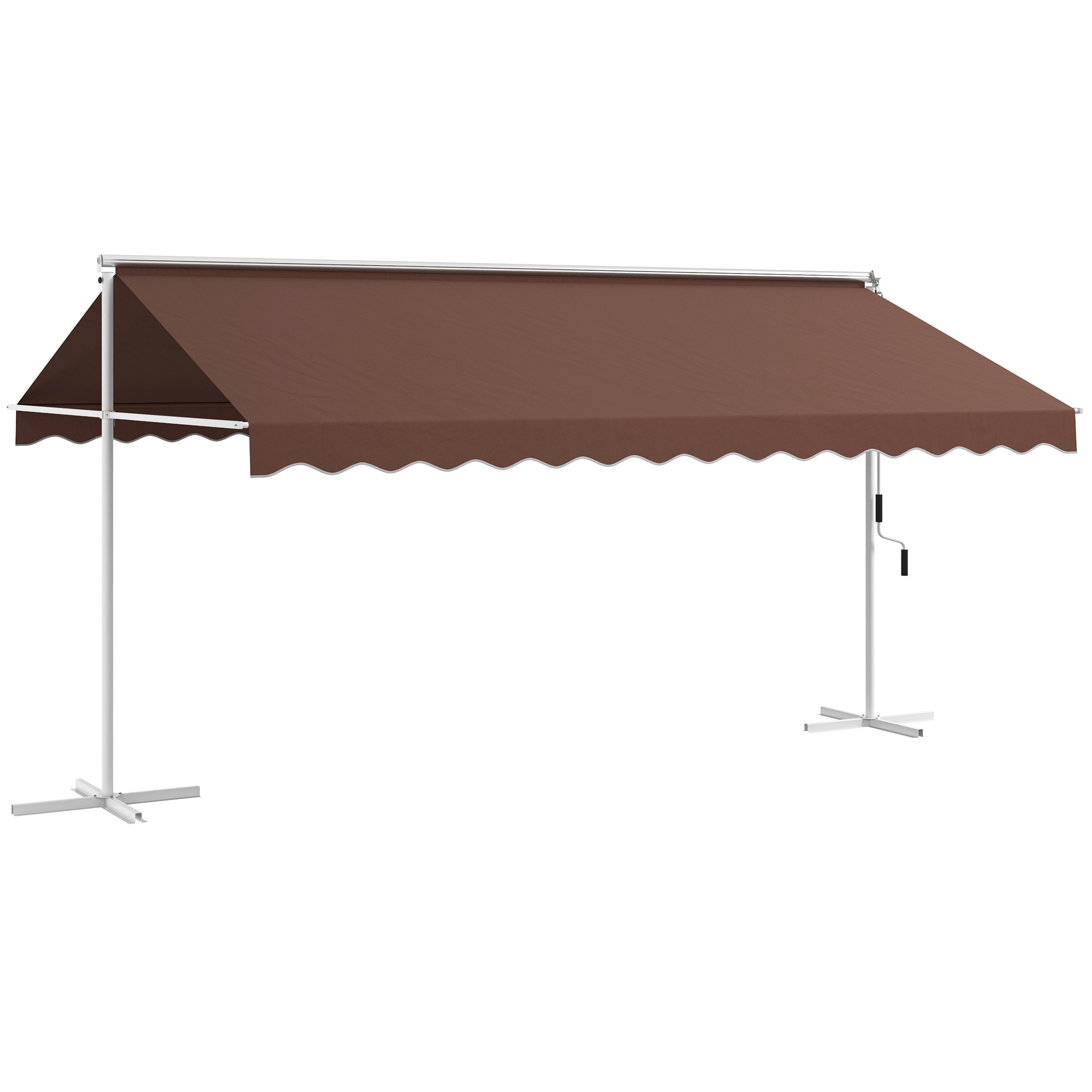 Outsunny Freistehende Markise 4,5x3,4m, neigungsverstellbar, Kurbel, Metallgestell, Braun