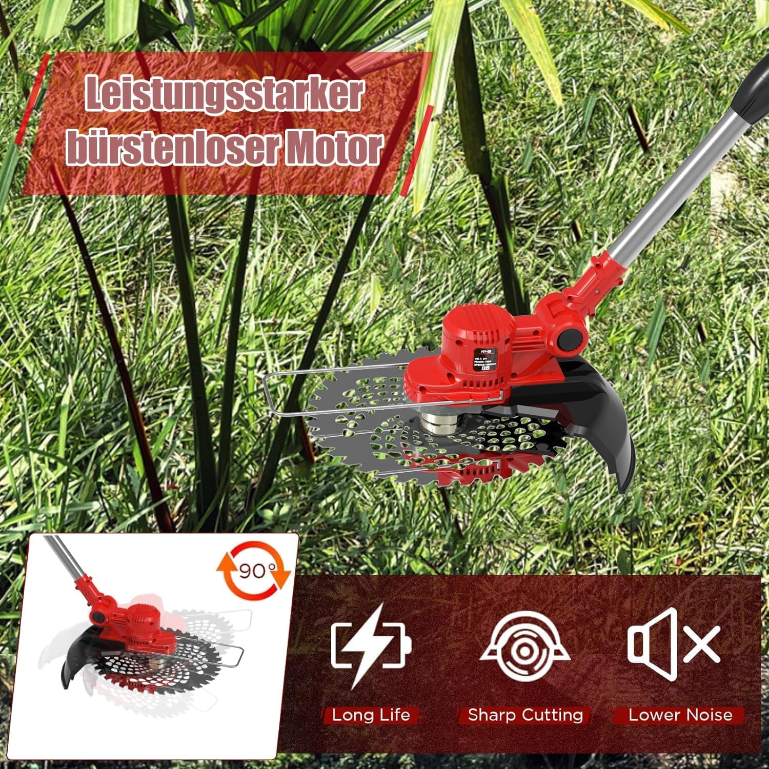 Accu grastrimmer voor Makita accu's met 5 soorten messen, borstelloze grastrimmers met onkruidborstel (zonder accu) (blauw)