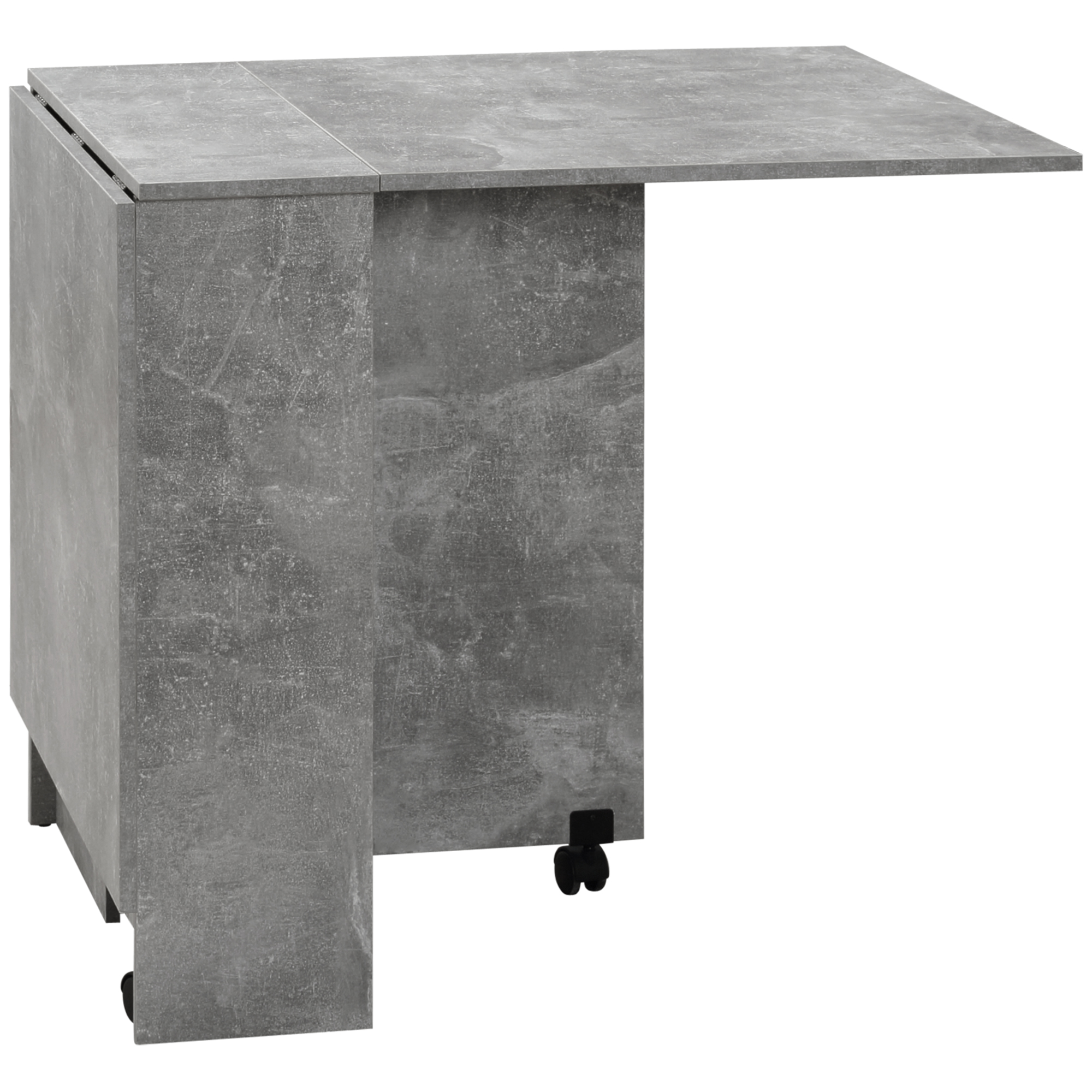 HOMCOM Klappbarer Küchentisch Esszimmertisch auf Rollen 75B x 140T x 74H cm 2 integrierte Regale aus Holz