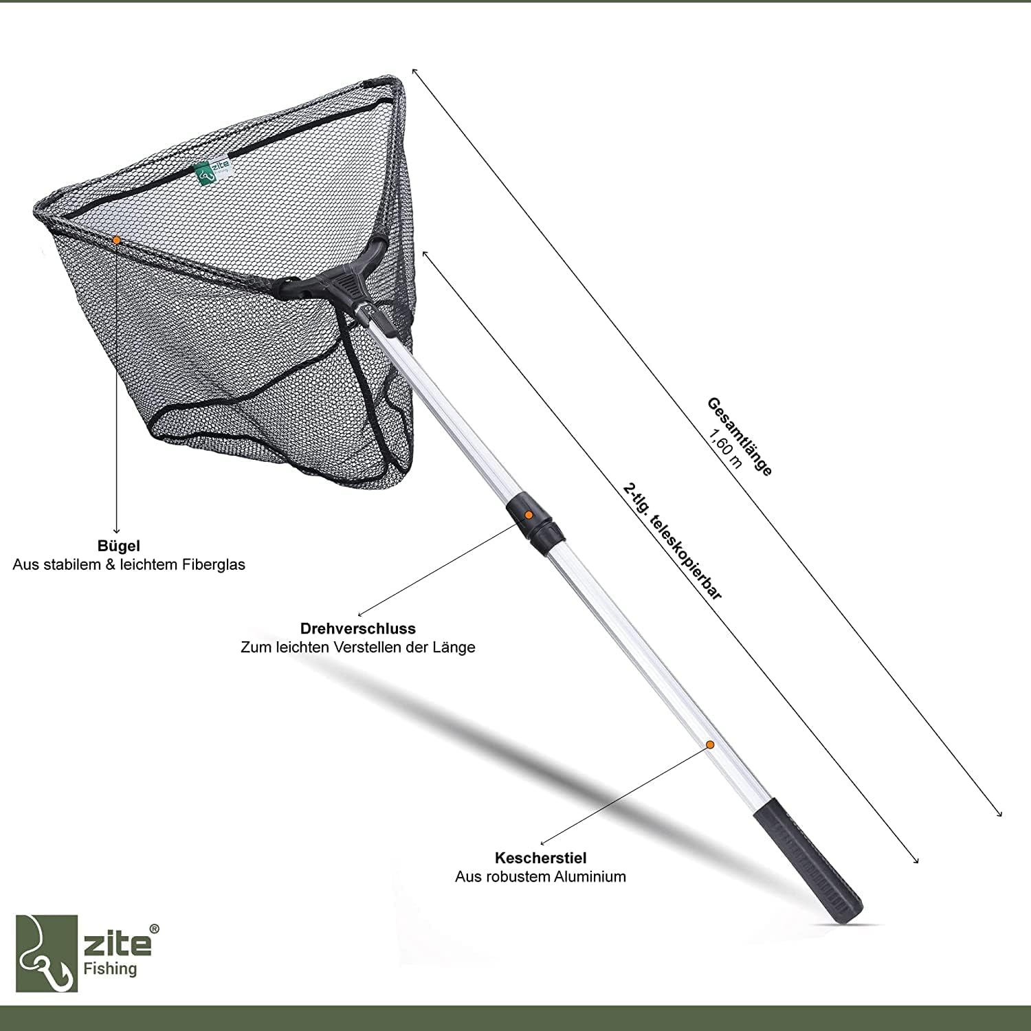 Zite Fishing Angel-Set Feeder-Angeln / 2 Feeder-Ruten 3,60m / 2 Angelrollen mit Schnur Bespult + Alu-Ersatzspulen / 1 Rutentasche 150cm / 1 Unterfangkescher 2,10m