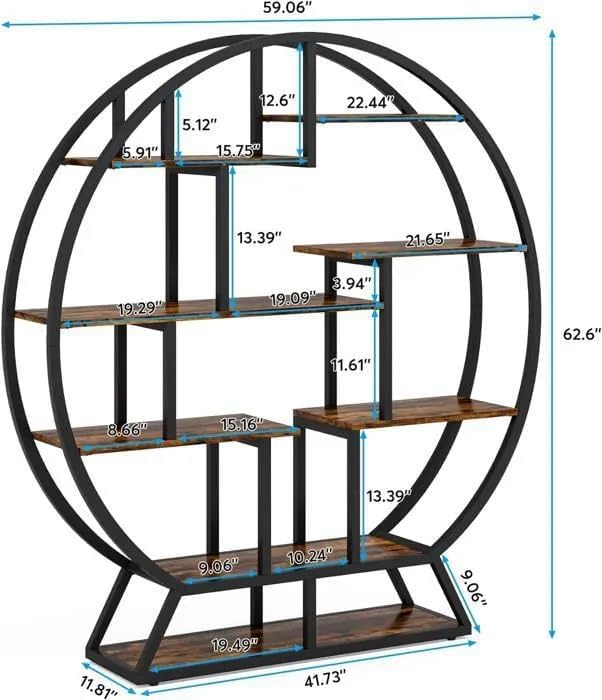 Libreria industriale rotonda | Scaffale portaoggetti in metallo a 5 ripiani, 150 x 30 x 160 cm, organizer moderno salvaspazio per soggiorno, ufficio, casa