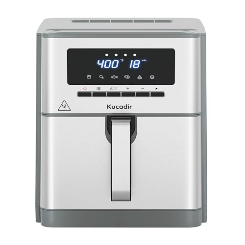 Air Fryer 10 Quart, Large Air Fryer for Families, 6 Cooking Functions AirFryer, 400°F Temp Controls in 5° Increments, Ceramic Coated Nonstick Basket and Crisper Plate, Dishwasher Safe, 1700W, Grey : Home & Kitchen