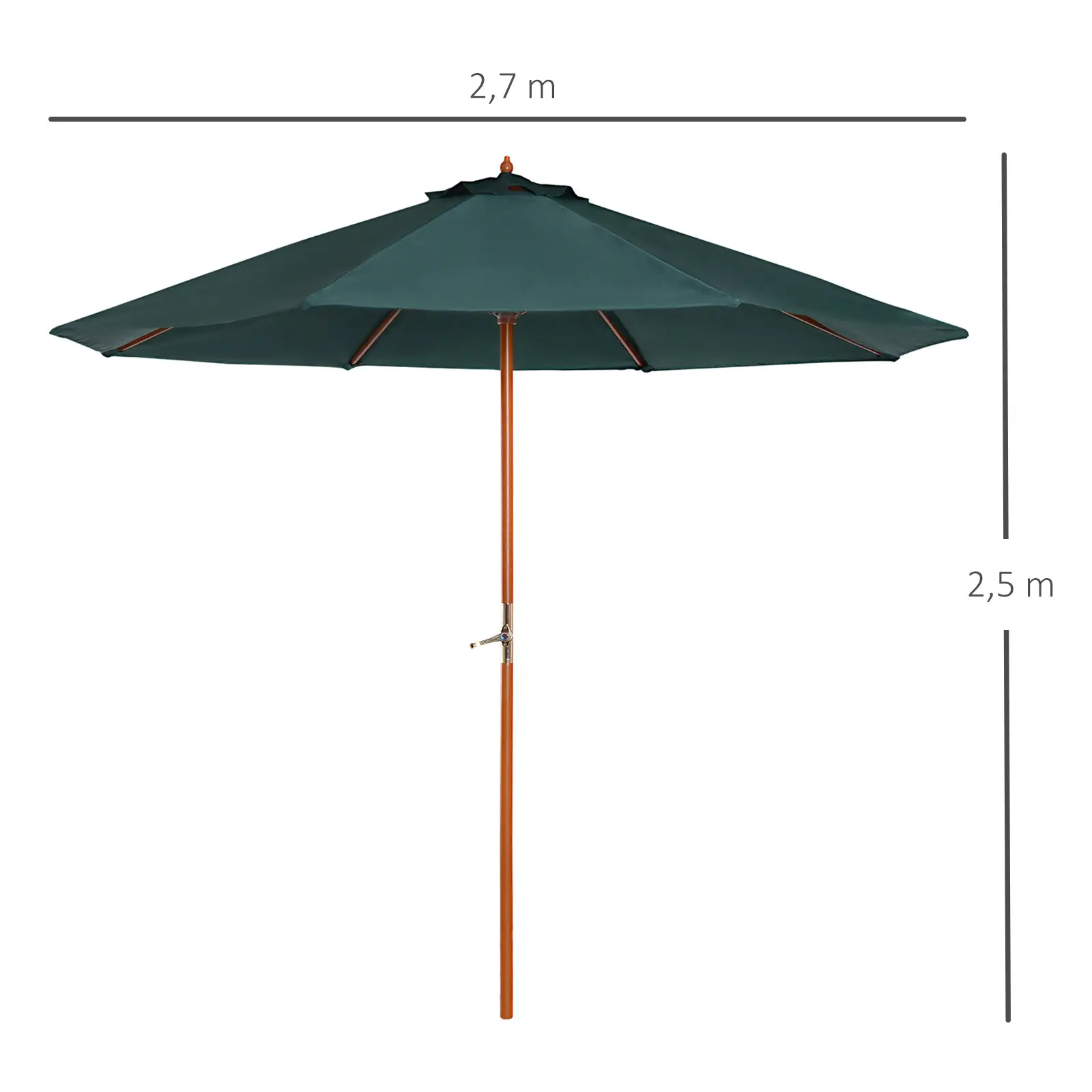 Outsunny Sonnenschirm Garten UV-beständig Handkurbel Pappelholz