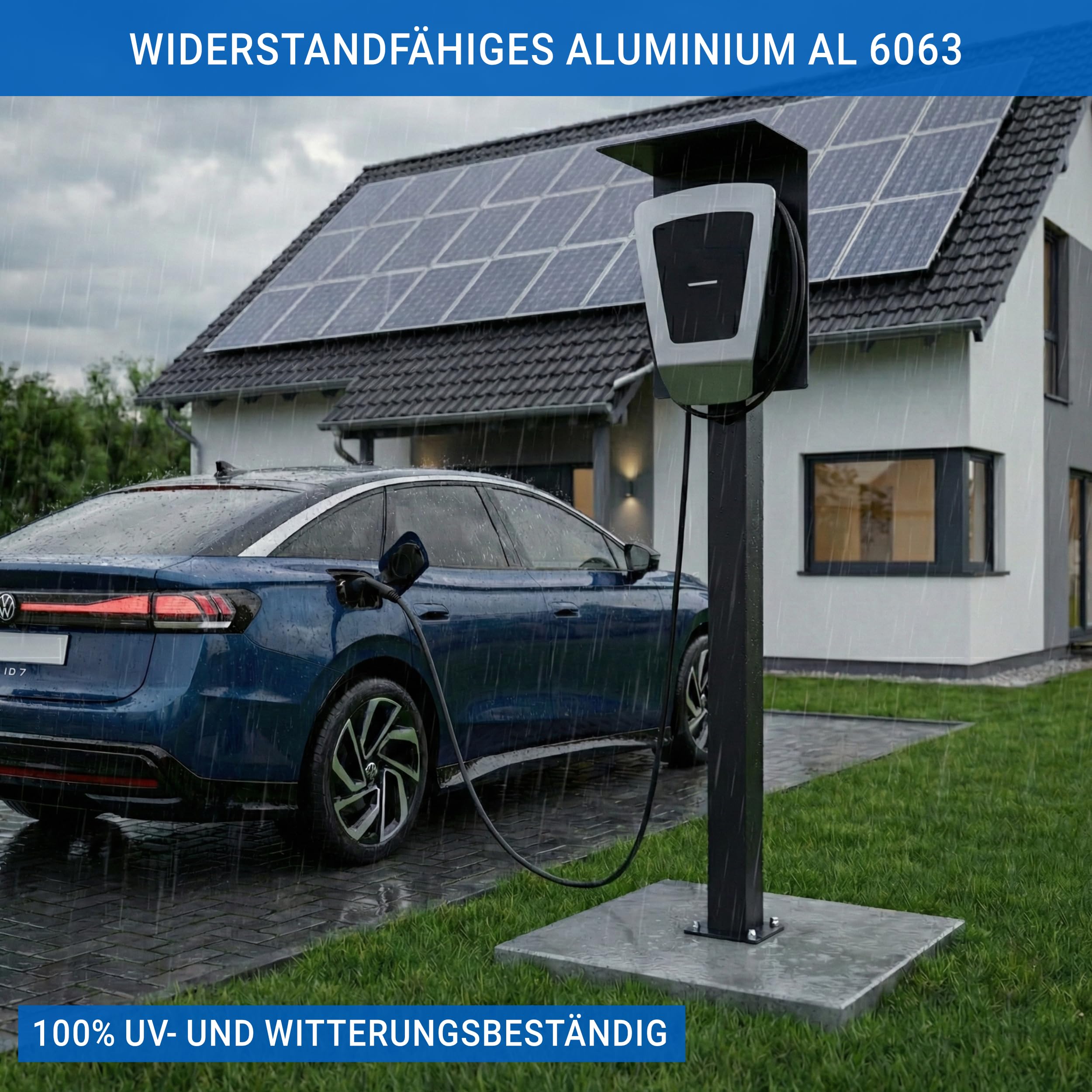 Wallbox Standfuß mit Dach aus pulverbeschichtetem Stahl, universelle Standsäule für Elektroauto-Ladestationen, 160 cm