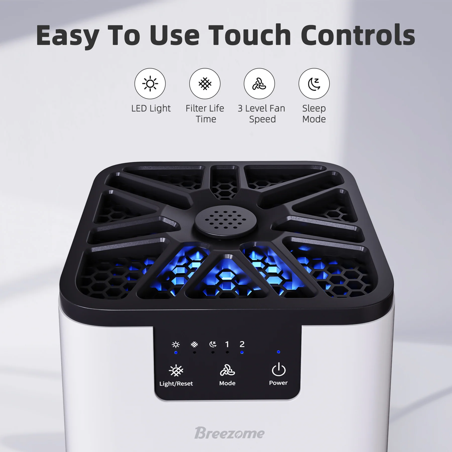 Purificatore d’Aria BREEZOME con Filtro True HEPA H13, Rimuove il 99,9% di Fumo e Polvere per Ambienti fino a 28 m² (300 piedi quadrati)