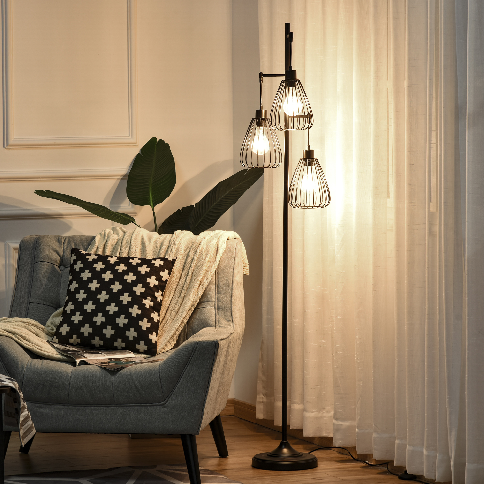 HOMCOM Vintage Industrielle Stehlampe aus Schwarzem Metall, Moderne Stehleuchte Ф35 x 170cm