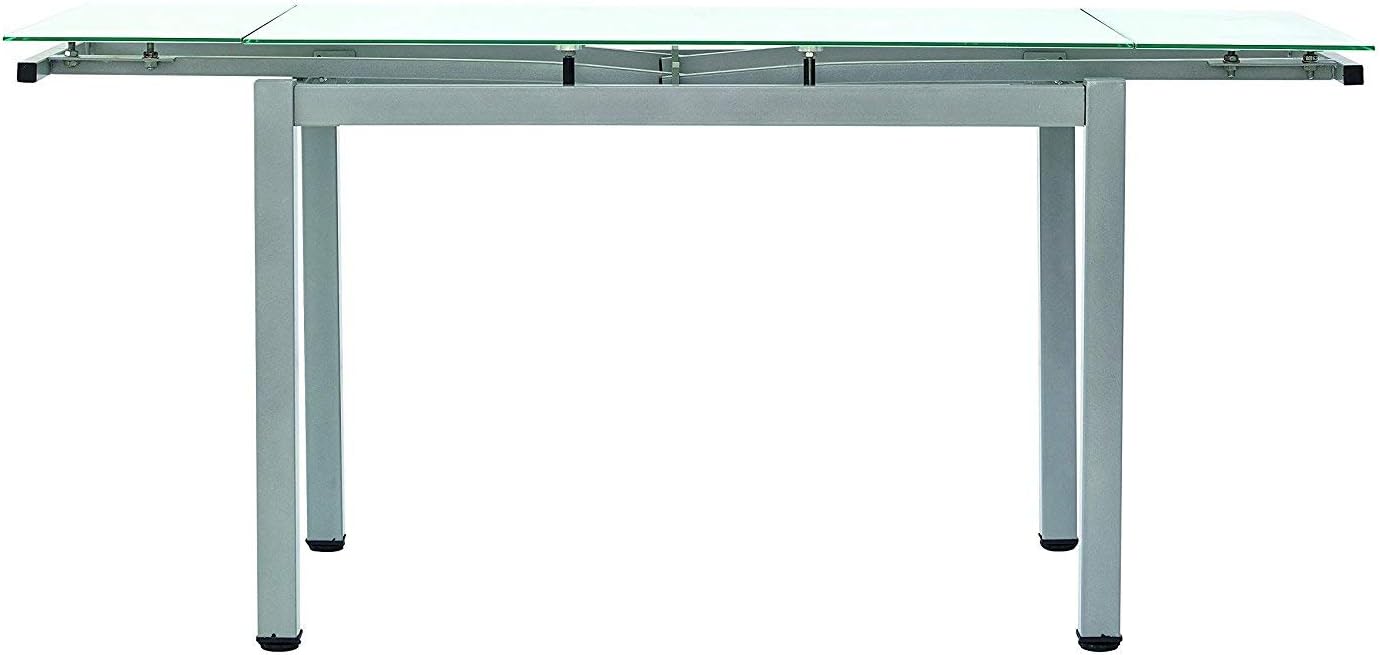 KONTE.DESIGN Tavolo RAPALLO allungabile in vetro bianco opaco e base metallo satinato grigio, 110x70x76 cm