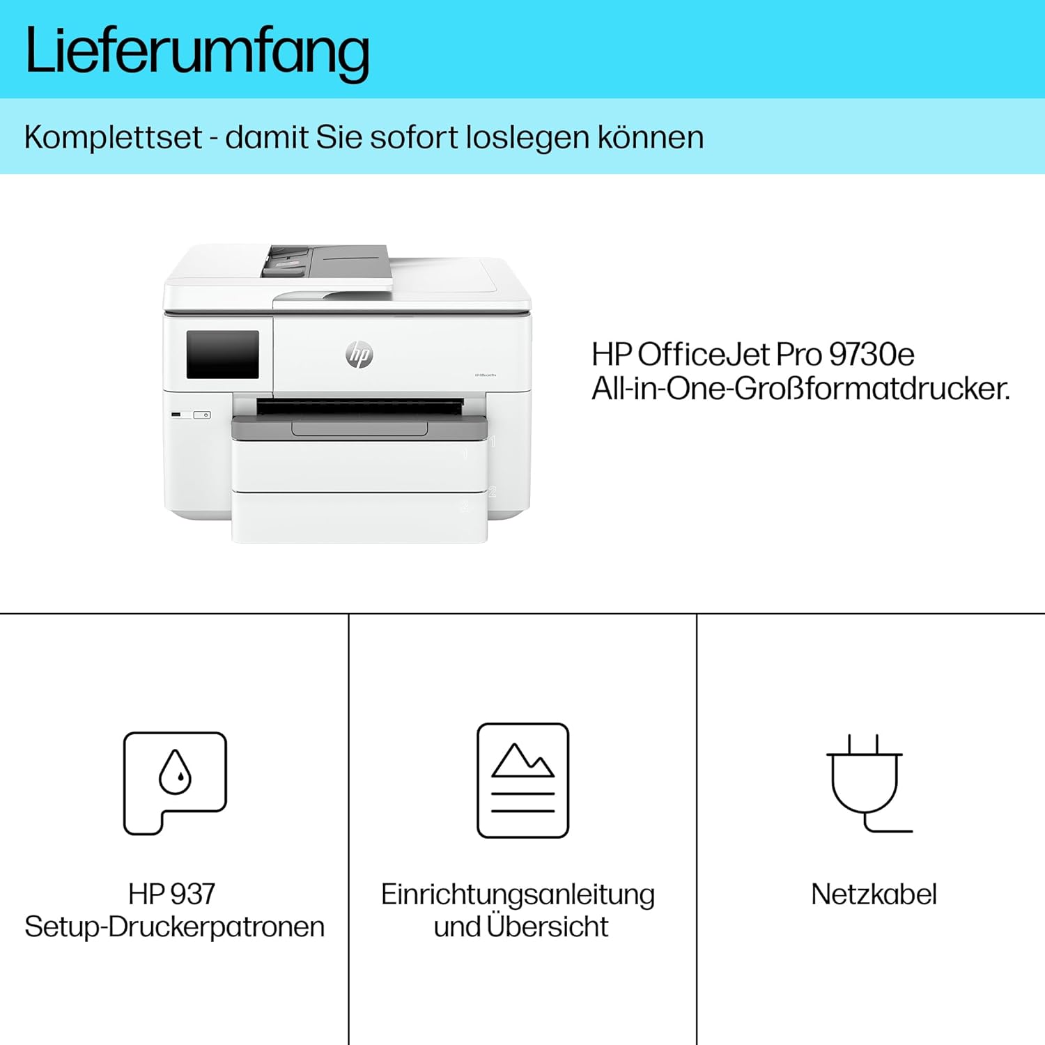 HP OfficeJet Pro 9720e A3-Multifunktionsdrucker, Drucken bis A3, 3 Monate gratis drucken mit HP Instant Ink inklusive, HP+, Drucker, Scanner, Kopierer, Fax, WLAN, LAN, Duplex, Airprint, Grau-Weiß