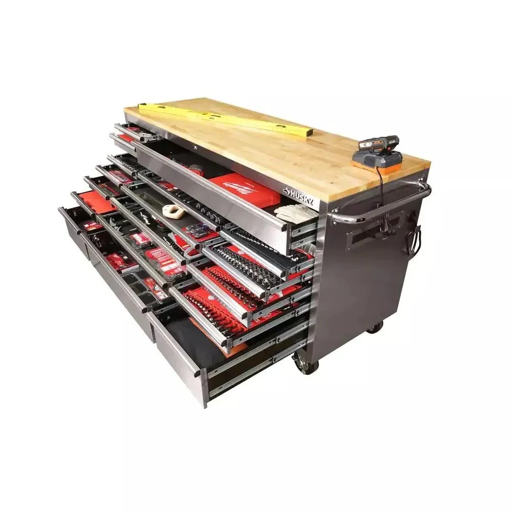 72 inch 18-laden 24 inch D mobiele werkbank met massief houten blad roestvrij staal