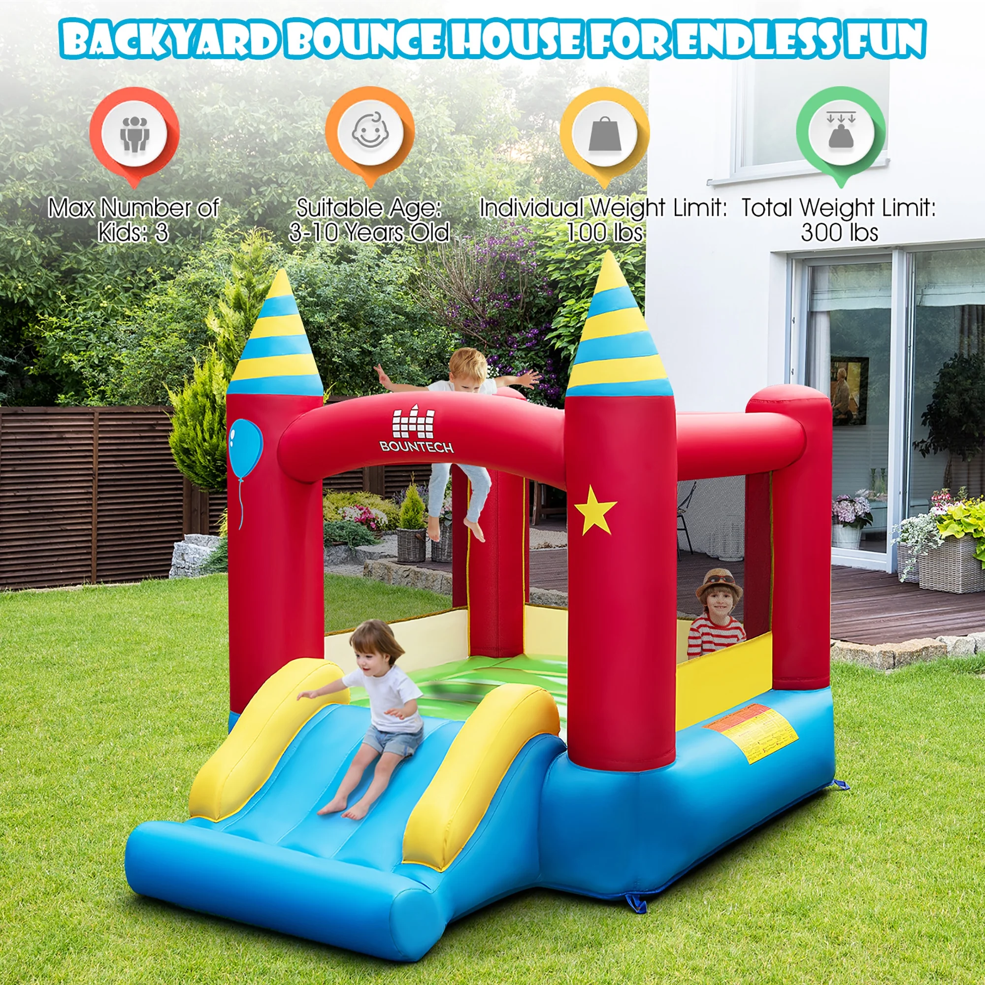 Costway Inflatable Kids Jumping Bouncer Indoor Outdoor with 480W Blower