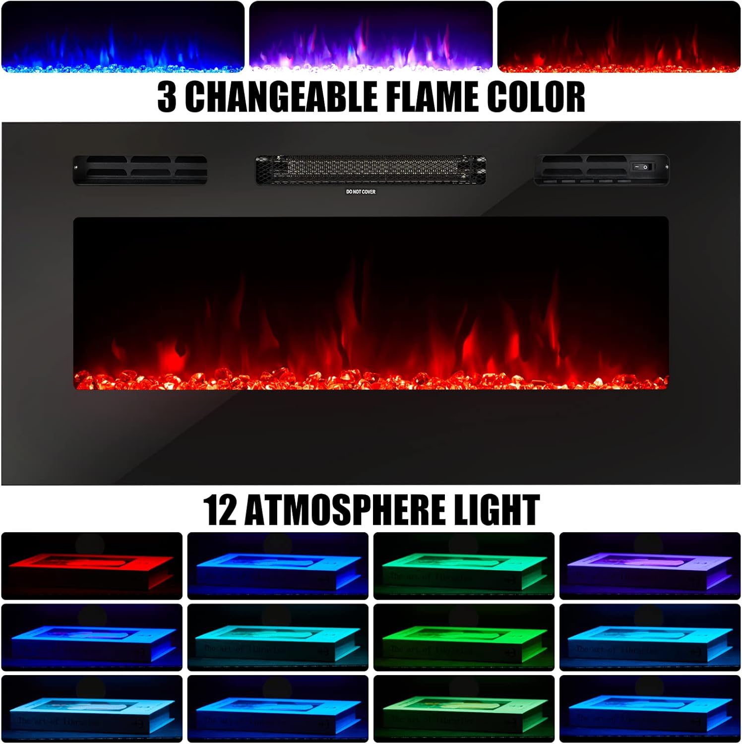 AMERLIFE TV Stand with Fireplace, LED Light Entertainment Center with 36