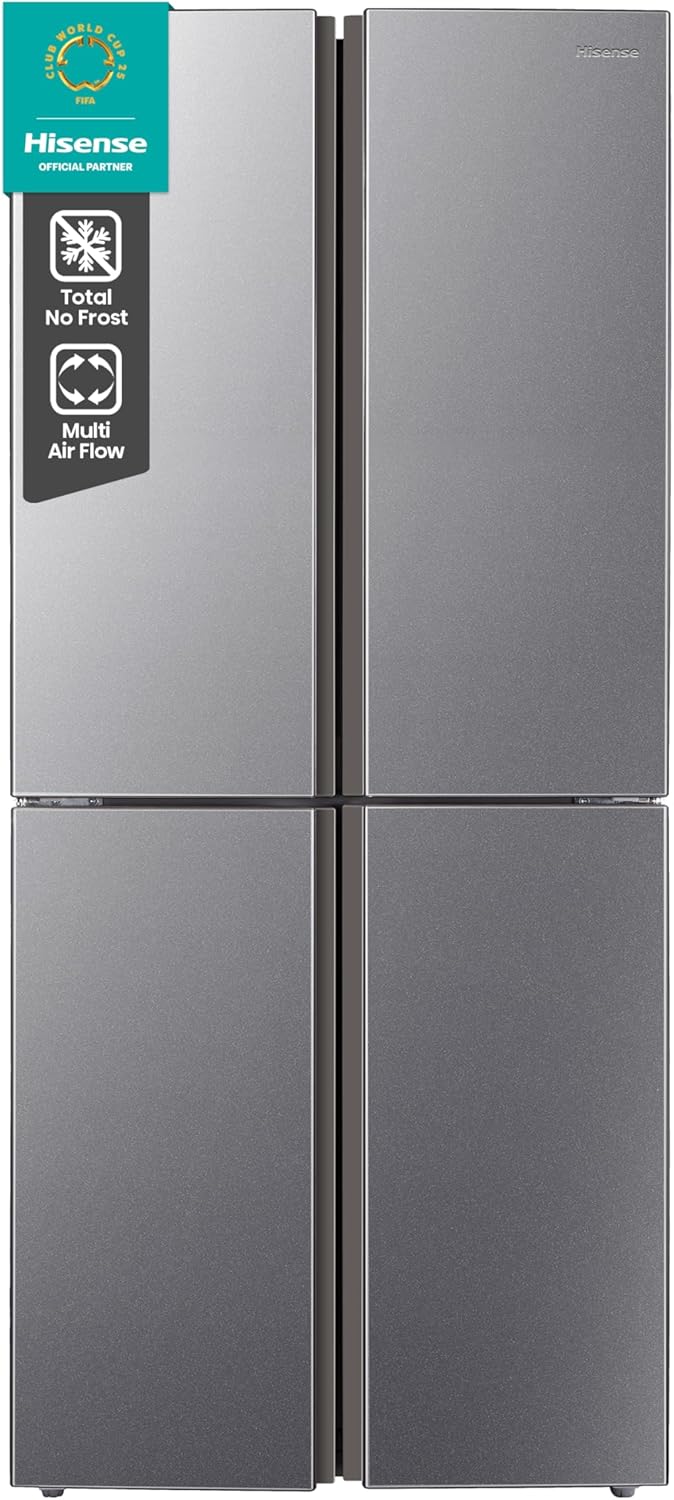 Hisense RF632N4BCE Frigorifero French Door, 485 Litri, Ridotta Profondità 70 Cm, Inox, Total No Frost, Classe Energetica E