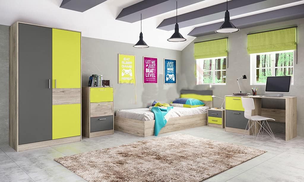 Complete Bedroom Wardrobe 2 Doors Single Bed Chest of Drawers Desk Bedside Table 2 Drawers Bedroom Children CCI6