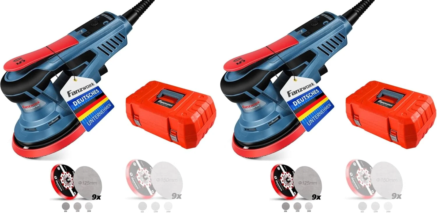FANZWORK Bürstenloser Exzenterschleifer HG0024, mit 125mm/150mm Schleifteller,5mm Schleifhub, 7-Stufiger Drehzahlregelung bis 10.000 U/min