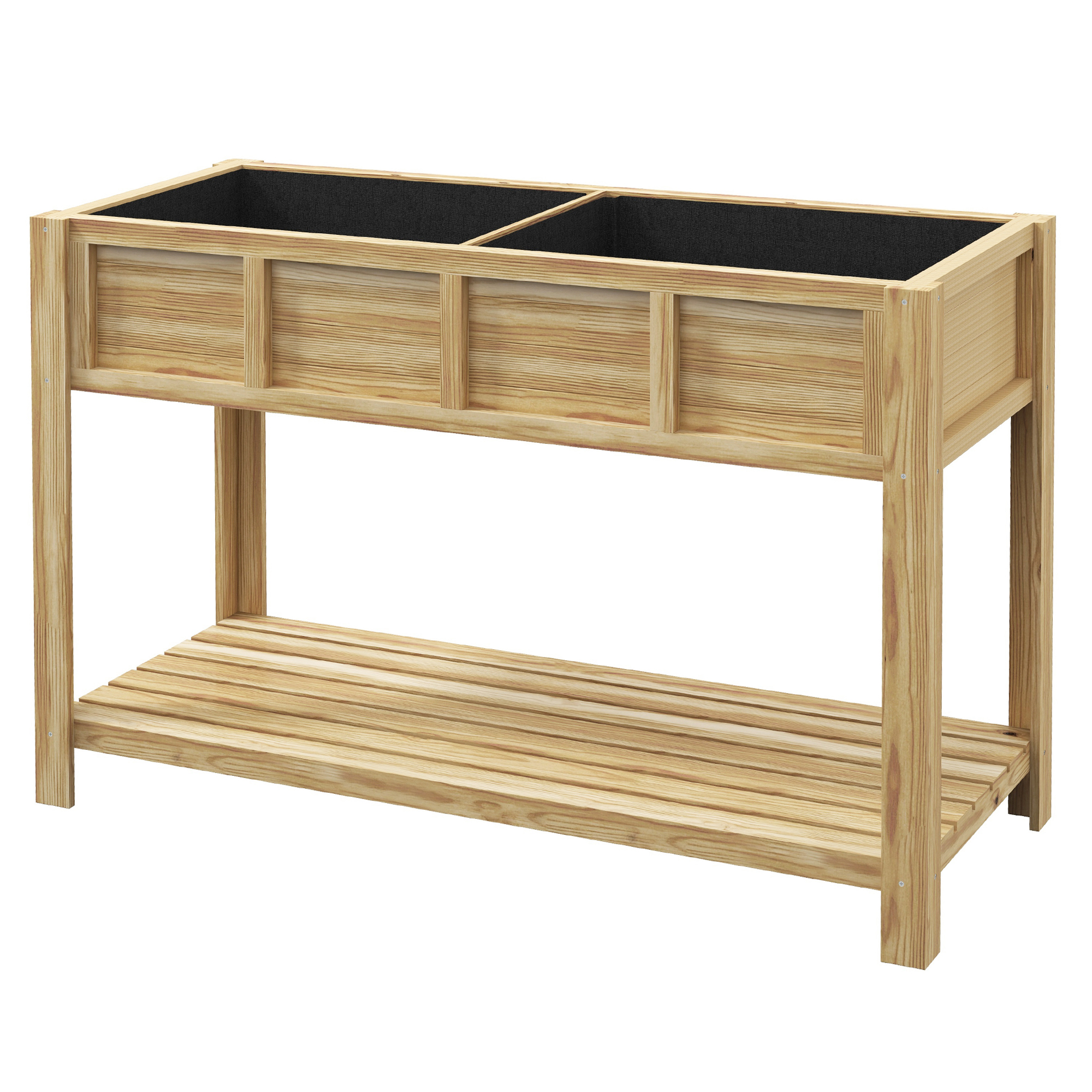 Outsunny Hochbeet auf Beinen mit herausnehmbarem Trenner, Regal, Bewässerungseinsätzen, Drainagefilz 115L x 46B x 75H cm