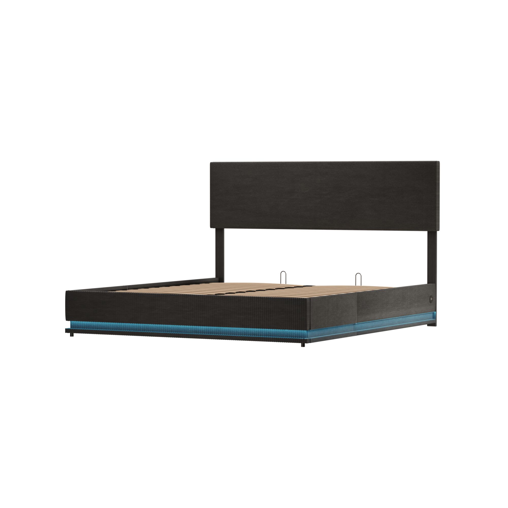 Doppelbett mit Stauraum, 160x200 cm, höhenverstellbares Kopfteil, ohne Matratze, Dunkelgrau